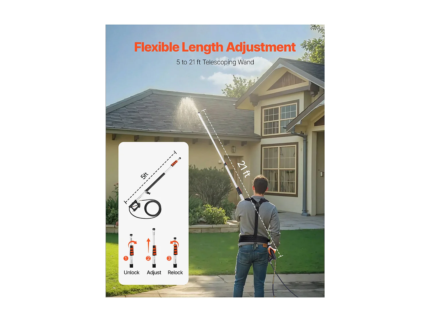Lance Télescopique SucceBuy Lance Télescopique pour Nettoyeur Haute Pression de 640 cm, 4 000 psi, 7 Buses
