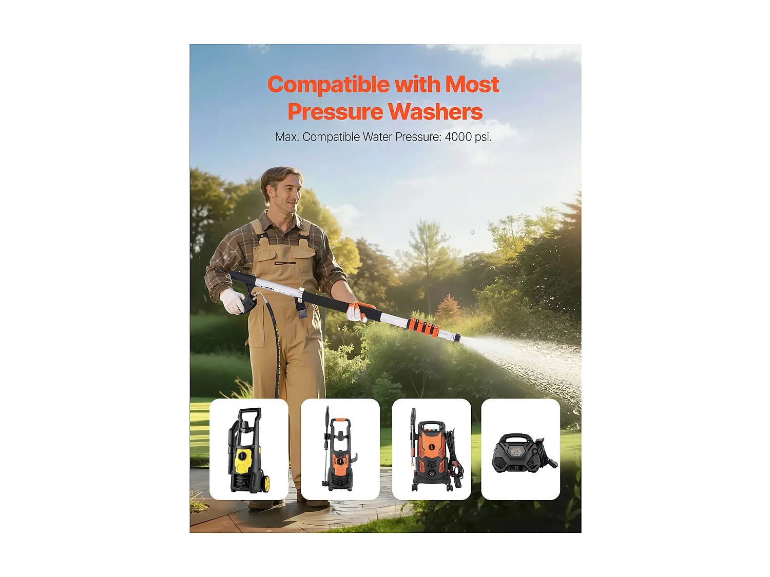 Lance Télescopique SucceBuy Lance Télescopique pour Nettoyeur Haute Pression de 640 cm, 4 000 psi, 7 Buses