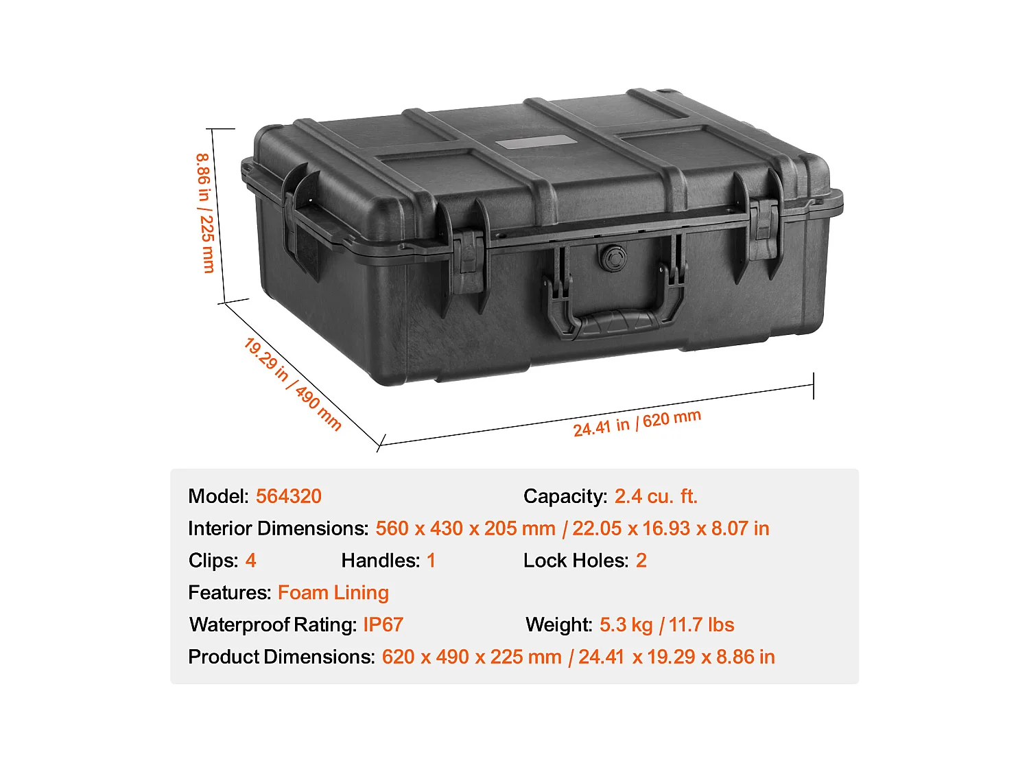 Custodia Rigida Resistente agli Agenti Atmosferici, SucceBuy Valigetta da 68 L con Maniglie, Fori per Lucchetto e Rivestimento in Schiuma
