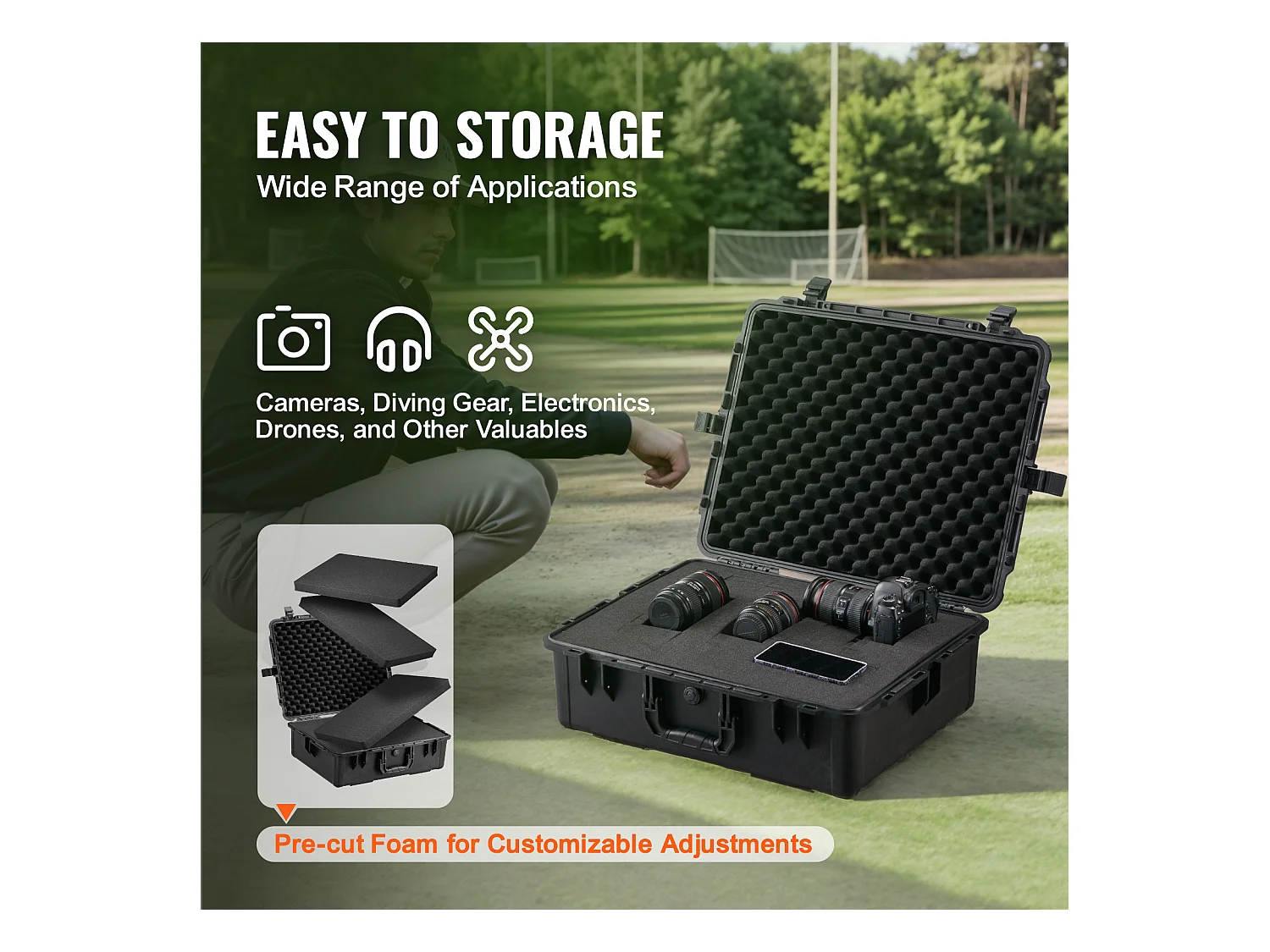 Custodia Rigida Resistente agli Agenti Atmosferici, SucceBuy Valigetta da 68 L con Maniglie, Fori per Lucchetto e Rivestimento in Schiuma