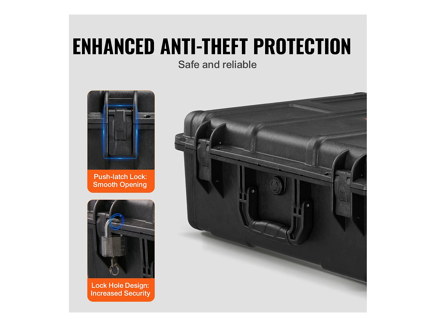 Custodia Rigida Resistente agli Agenti Atmosferici, SucceBuy Valigetta da 68 L con Maniglie, Fori per Lucchetto e Rivestimento in Schiuma