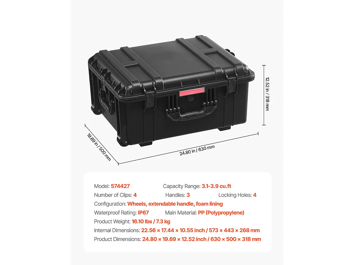 Estojo Rígido Resistente às Intempéries, SucceBuy Mala Estanque de 99 L com Rodas e Alça, Preta