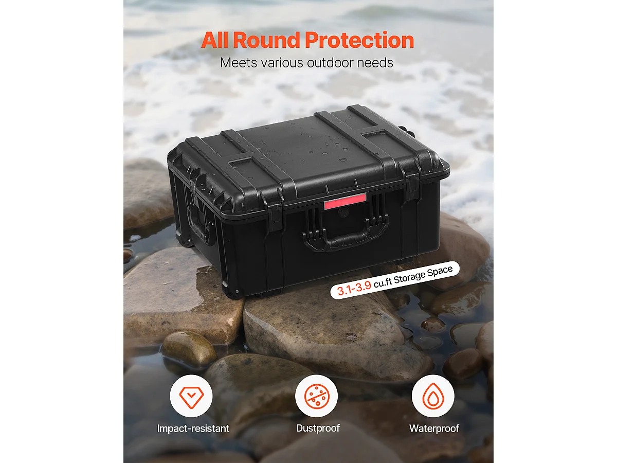 Estojo Rígido Resistente às Intempéries, SucceBuy Mala Estanque de 99 L com Rodas e Alça, Preta