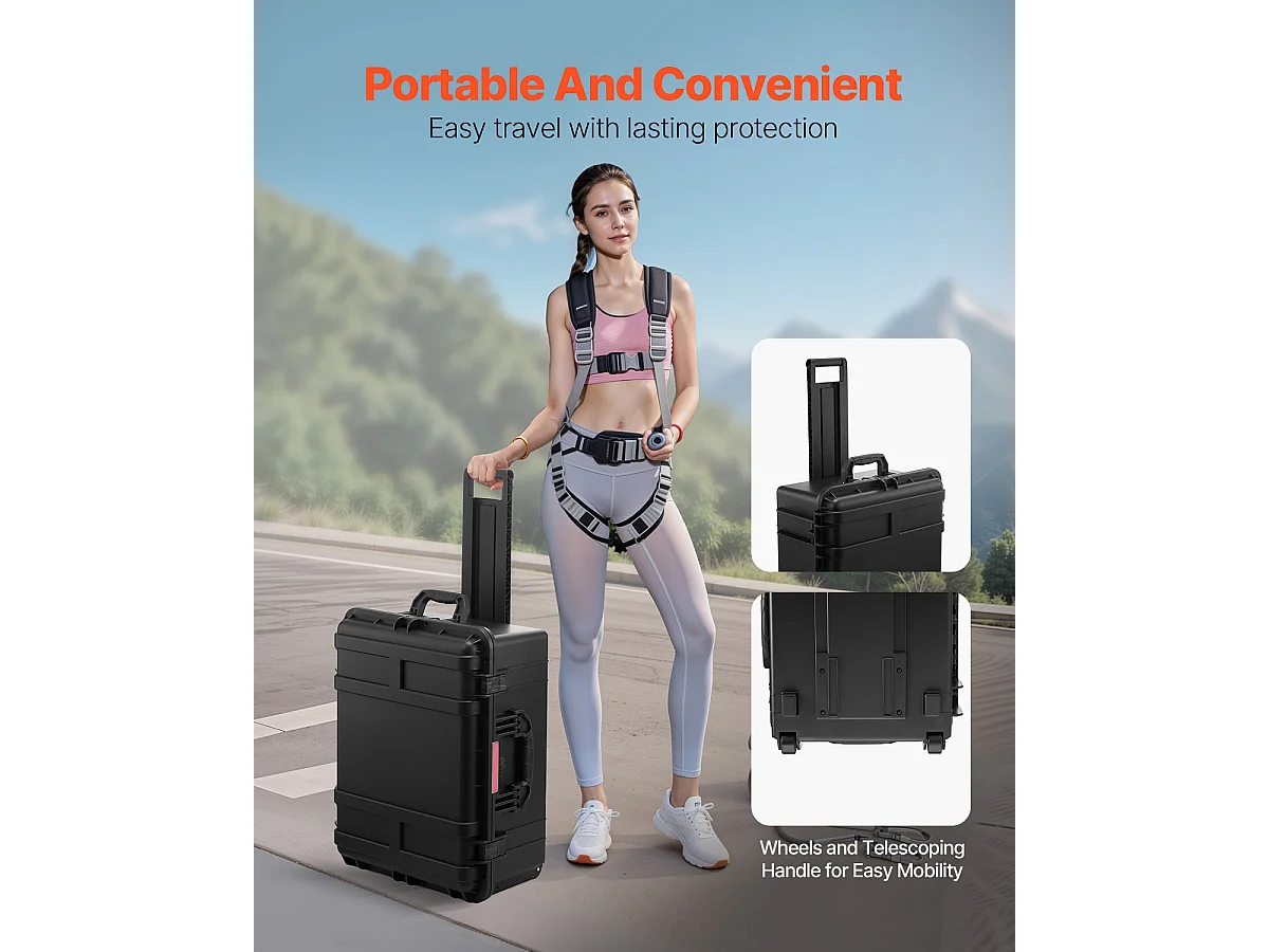 Estojo Rígido Resistente às Intempéries, SucceBuy Mala Estanque de 99 L com Rodas e Alça, Preta