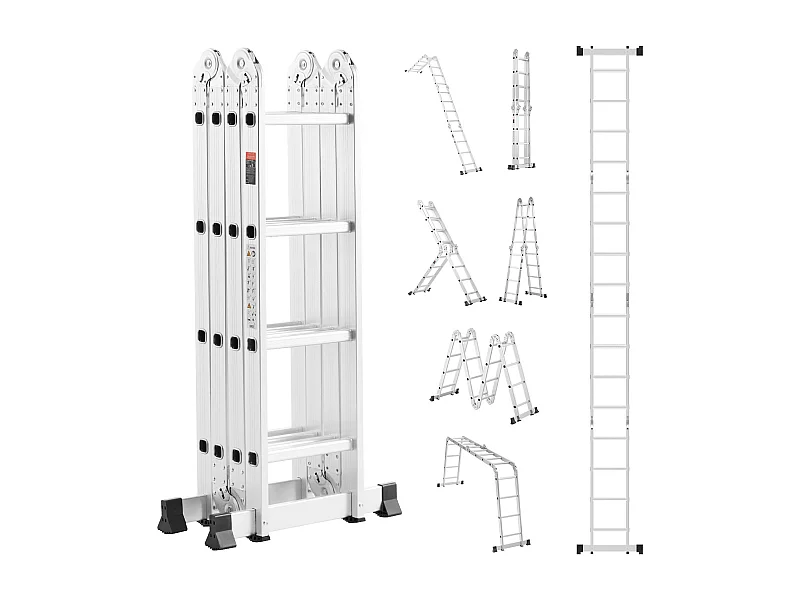 Scala Pieghevole Multiuso SucceBuy 7 in 1, 4 Gradini, Altezza 4,6 m