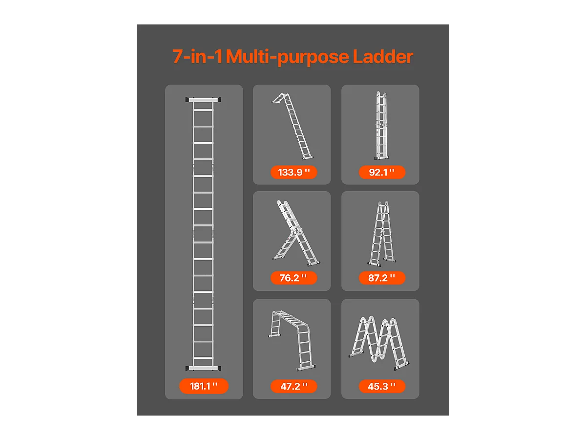 7-in-1 Multifunctionele Klapladder SucceBuy, 4 Treden, Hoogte 4,6 m