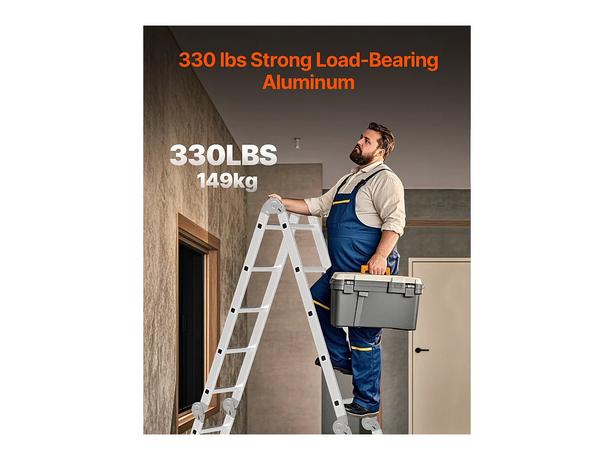 7-in-1 Multifunctionele Klapladder SucceBuy, 4 Treden, Hoogte 4,6 m