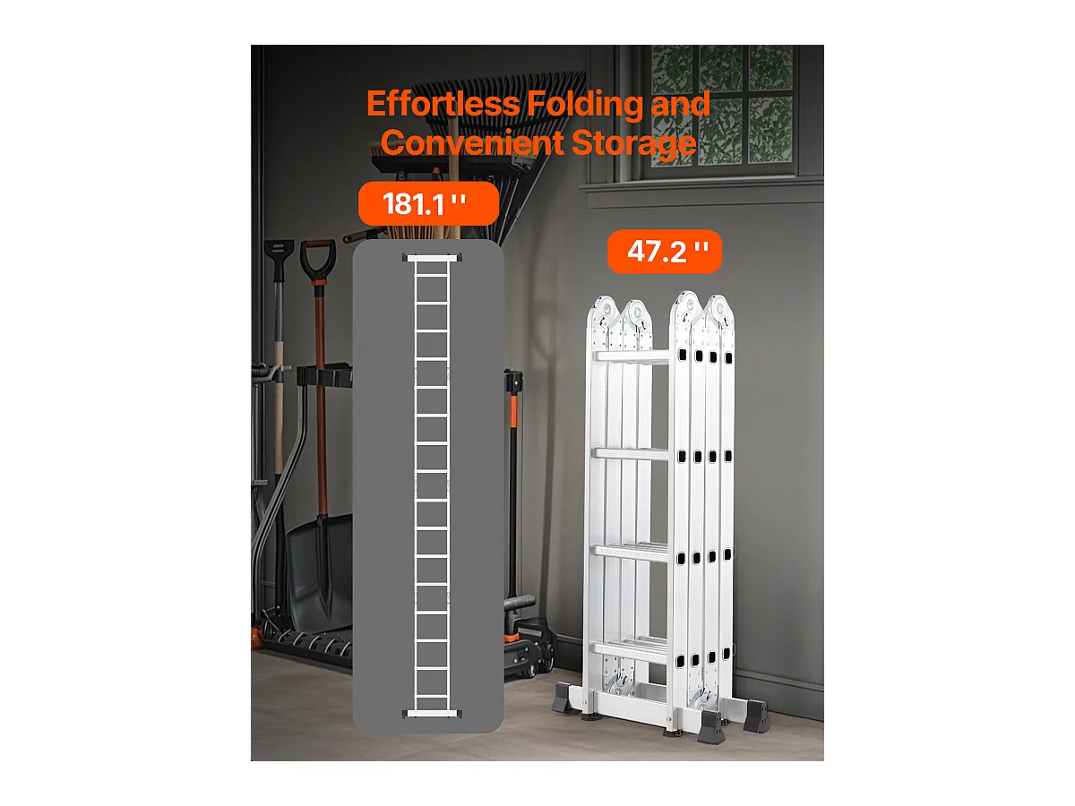 7-in-1 Multifunctionele Klapladder SucceBuy, 4 Treden, Hoogte 4,6 m