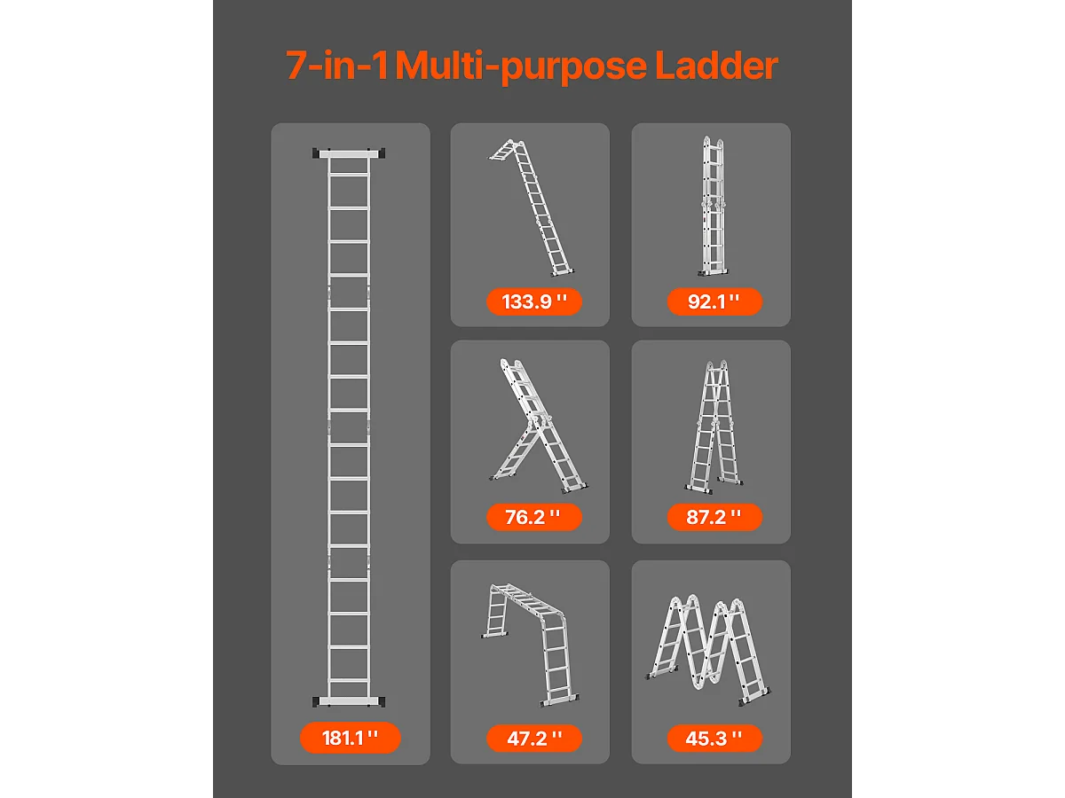 Échelle Pliante Polyvalente SucceBuy 7 en 1, 4 Marches, Hauteur 4,6 m