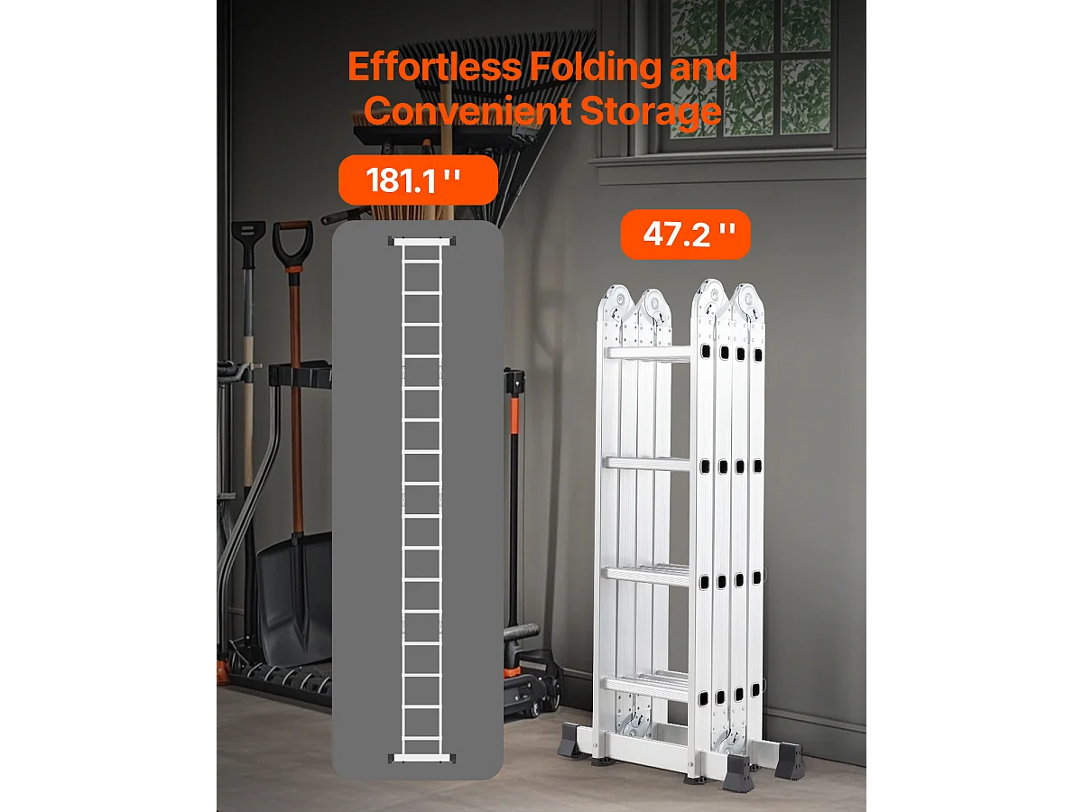 Échelle Pliante Polyvalente SucceBuy 7 en 1, 4 Marches, Hauteur 4,6 m