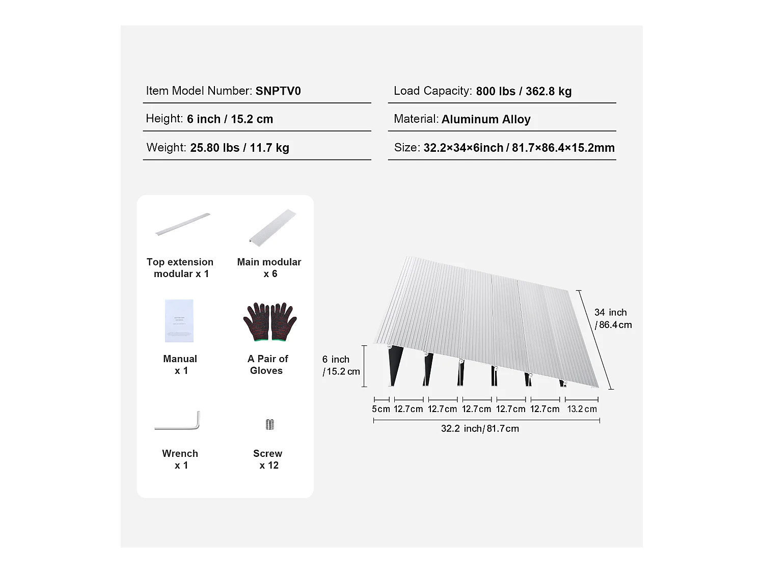Rampe de Seuil en Aluminium SucceBuy, élévation de 15.24cm, 363kg pour Fauteuils Roulants, Scooters