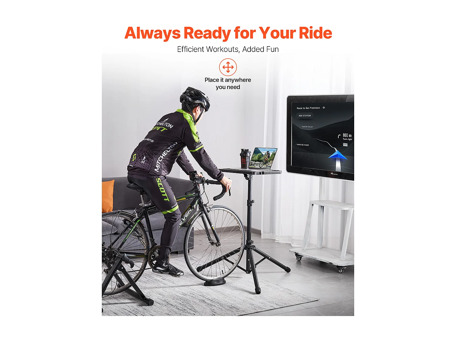 Stationair Fietsbureau SucceBuy Stationair Fietsbureau, Verstelbaar Fitnessbureau voor Hometrainers met Driehoekige Beugel