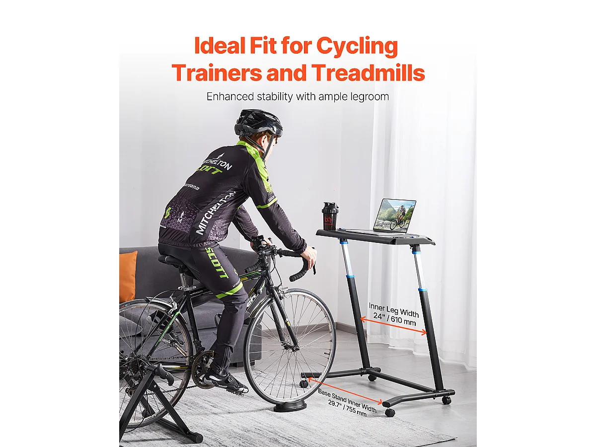 Stationair Fietsbureau SucceBuy Mobiel Fietsbureau, Opvouwbaar Fitnessbureau met Vergrendelbaar Wiel voor Fitness