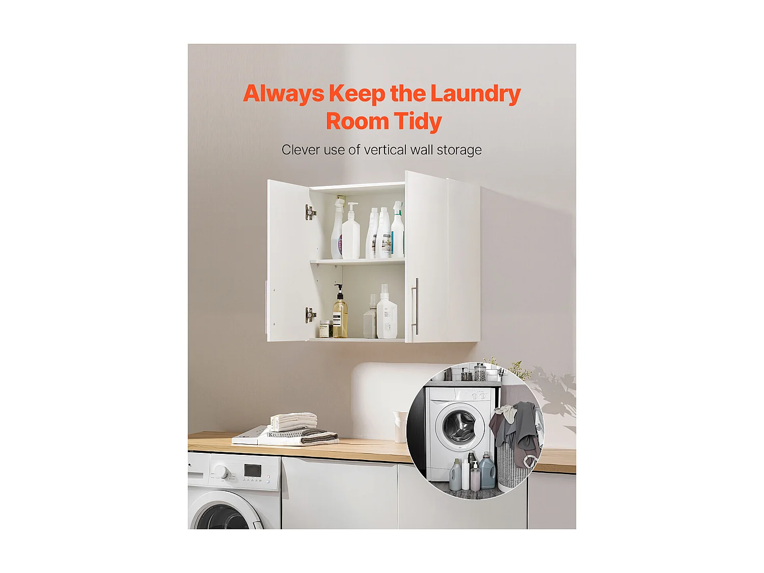 Armoire Murale SucceBuy Armoire Murale de Buanderie avec 2 Portes et 2 Niveaux, 81,5 cm