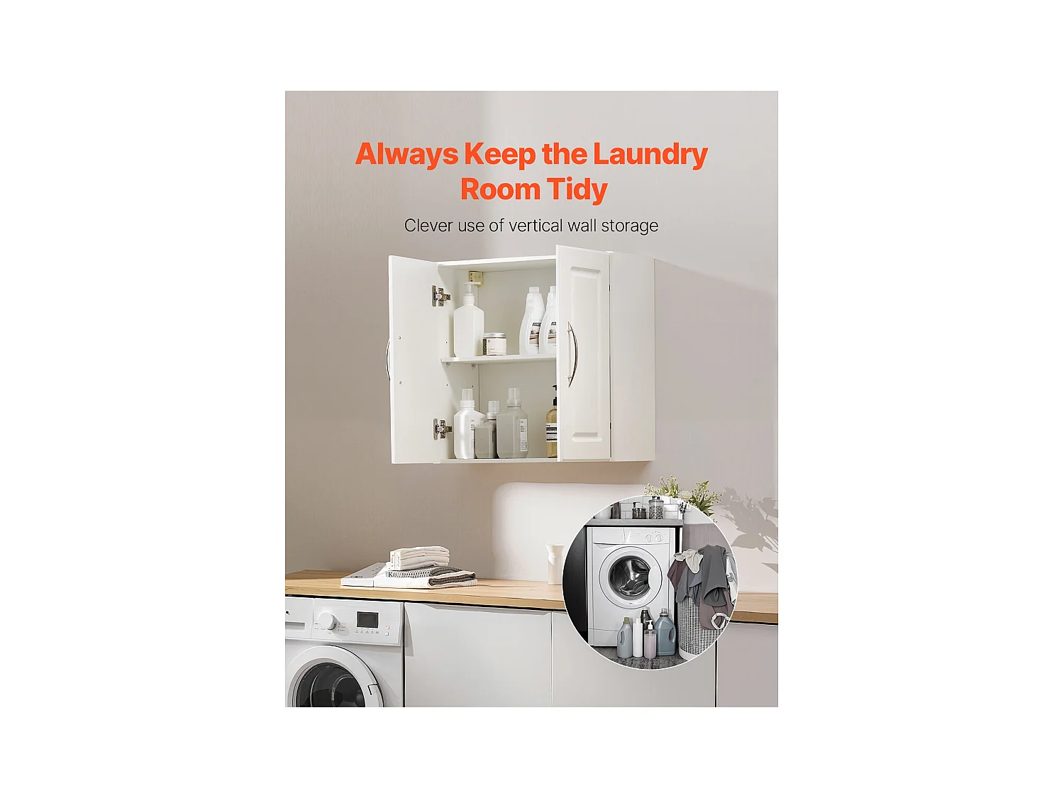 Mobiletto da Parete SucceBuy Mobiletto da Parete per Lavanderia con 2 Ante, Bianco, 60 cm