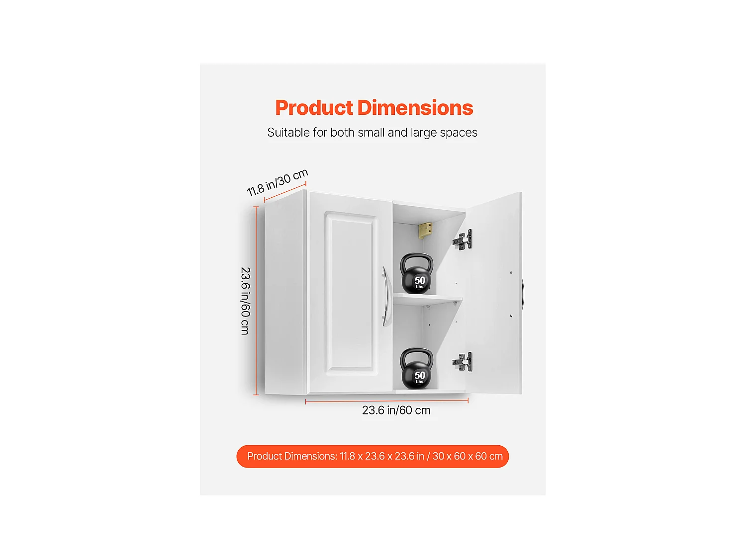 Mobiletto da Parete SucceBuy Mobiletto da Parete per Lavanderia con 2 Ante, Bianco, 60 cm