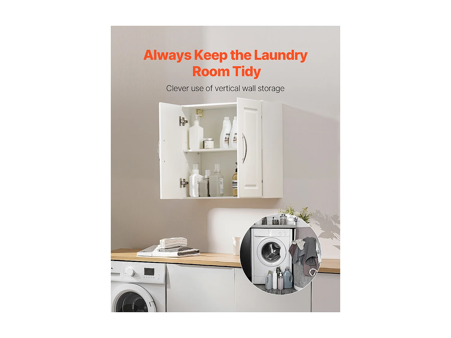 Szafka Ścienna SucceBuy 60 cm Szafka Ścienna do Przechowywania Prania z 2 Drzwiami, Biała