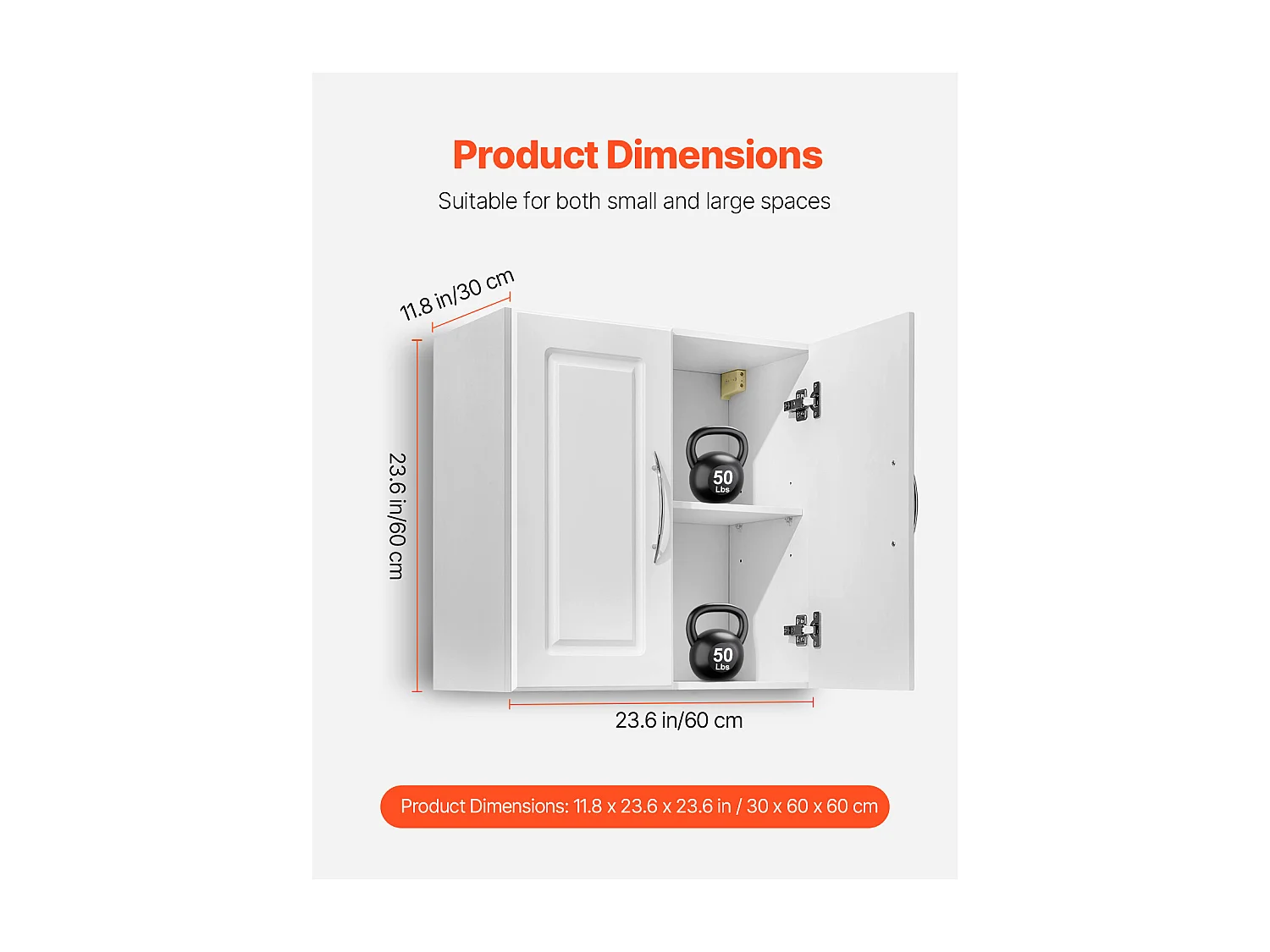 Szafka Ścienna SucceBuy 60 cm Szafka Ścienna do Przechowywania Prania z 2 Drzwiami, Biała