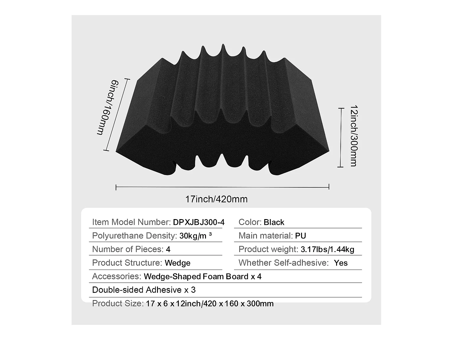 Akoestische Schuimpanelen SucceBuy 4-Pack 42x16x30cm Akoestische Schuimpanelen (Lijm) voor Wand en Plafond