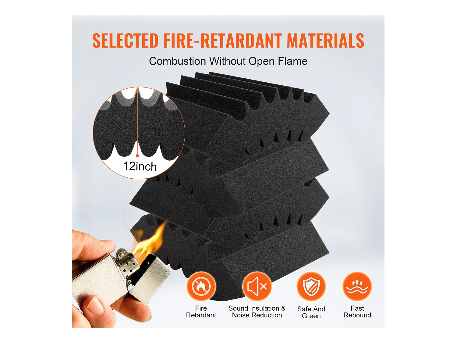 Akoestische Schuimpanelen SucceBuy 4-Pack 42x16x30cm Akoestische Schuimpanelen (Lijm) voor Wand en Plafond