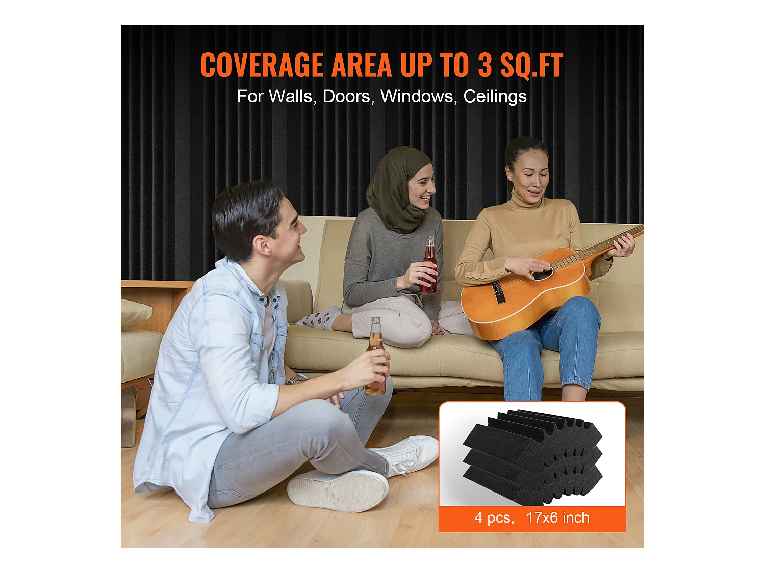 Akoestische Schuimpanelen SucceBuy 4-Pack 42x16x30cm Akoestische Schuimpanelen (Lijm) voor Wand en Plafond