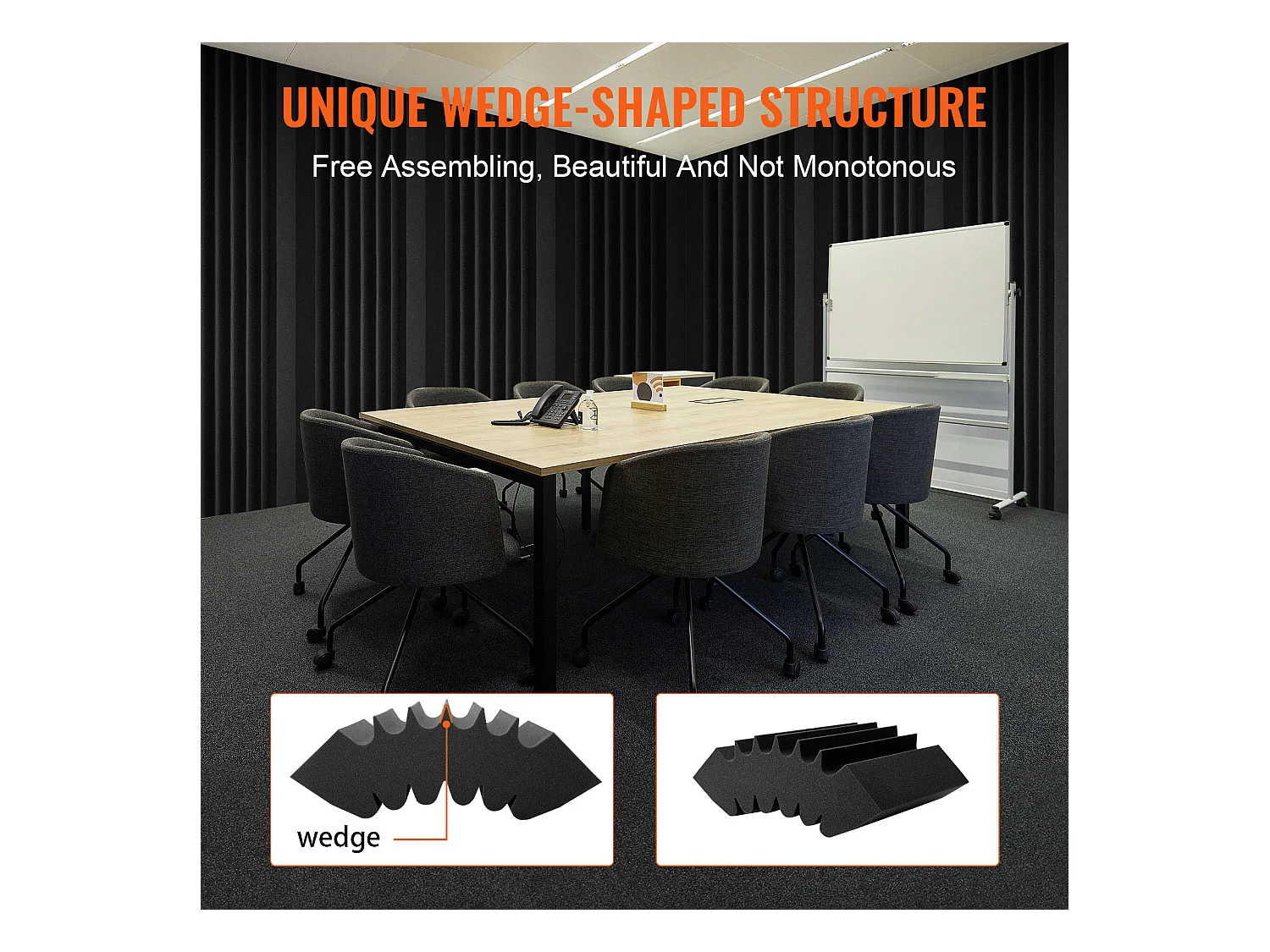 Akoestische Schuimpanelen SucceBuy 4-Pack 42x16x30cm Akoestische Schuimpanelen (Lijm) voor Wand en Plafond