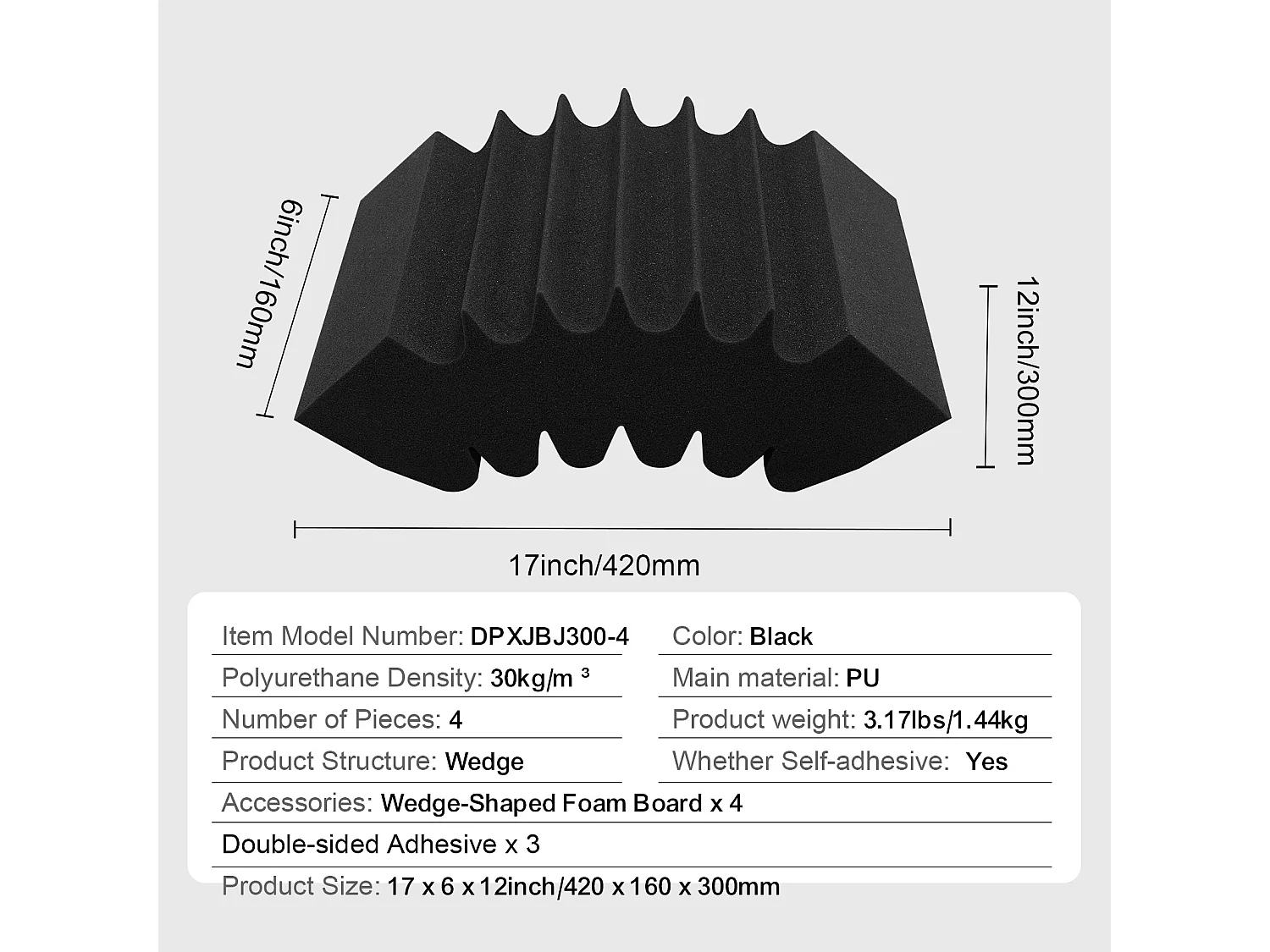 Panneaux en Mousse Acoustique SucceBuy Lot de 4 Panneaux en Mousse Acoustique 42 x 16 x 30 cm Adhésif pour Mur et Plafond