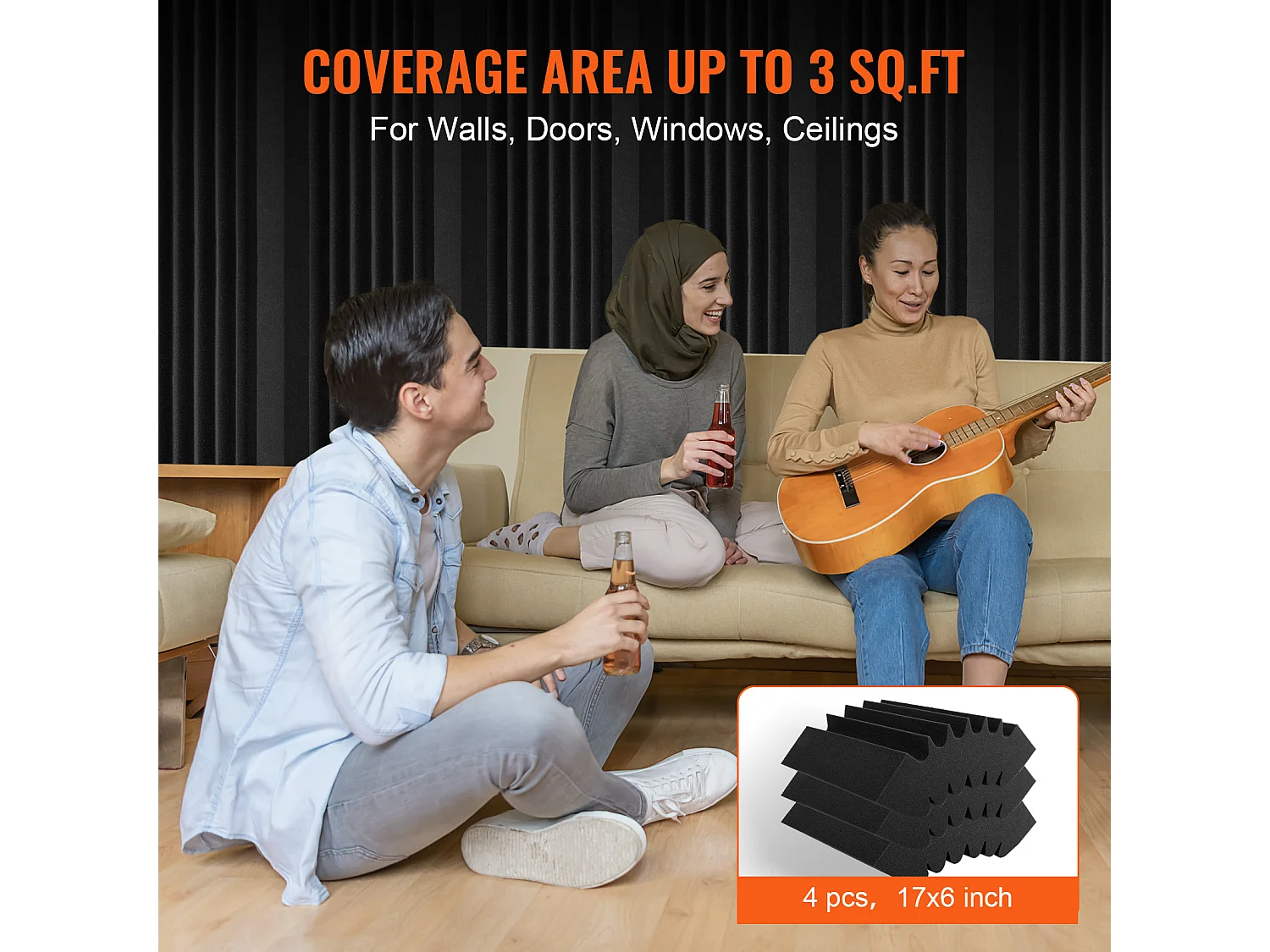 Panneaux en Mousse Acoustique SucceBuy Lot de 4 Panneaux en Mousse Acoustique 42 x 16 x 30 cm Adhésif pour Mur et Plafond