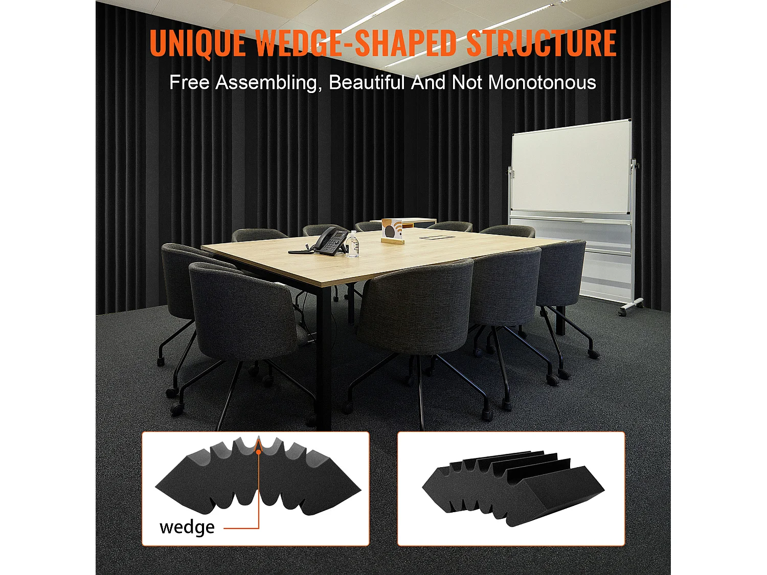 Panneaux en Mousse Acoustique SucceBuy Lot de 4 Panneaux en Mousse Acoustique 42 x 16 x 30 cm Adhésif pour Mur et Plafond