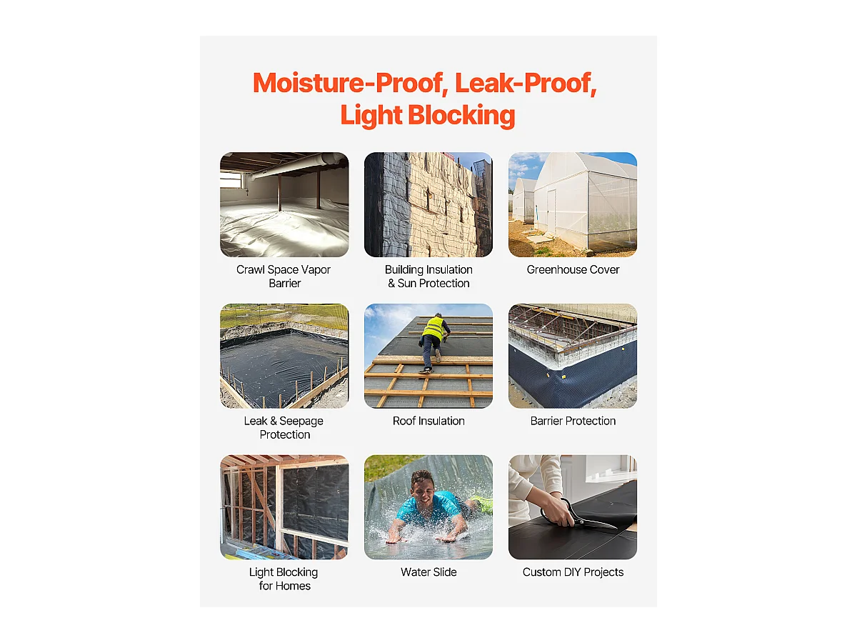 Bâche Plastique Robuste SucceBuy Rouleau de Film Plastique 0.25 mm, 305 x 1981 cm, Film Noir et Blanc Très Résistant