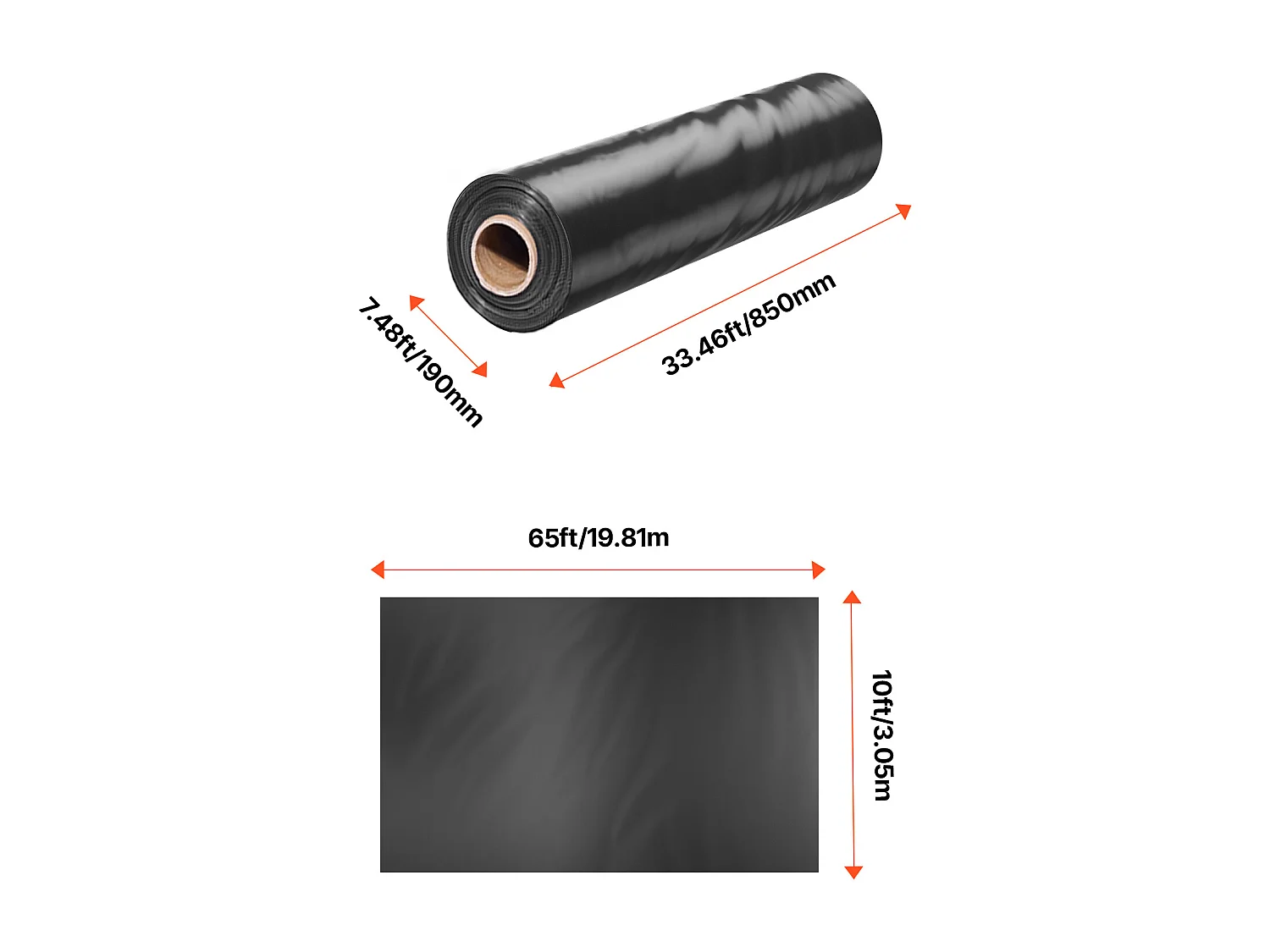 Zwaar Kunststof Zeildoek SucceBuy 0,25 mm Plastic Folie op Rol, 305 x 1981 cm, Zwaar Zwart-Wit Folie