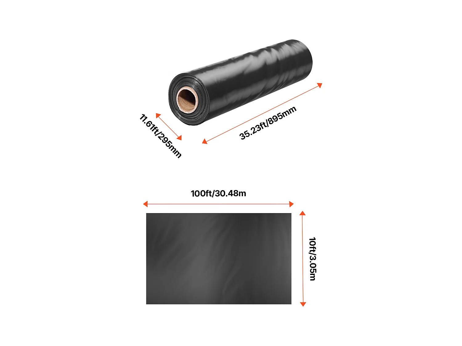 Bâche Plastique Robuste SucceBuy Rouleau de Film Plastique 0.35 mm, 305 x 3048 cm, Film Robuste, Côtés Noir et Blanc