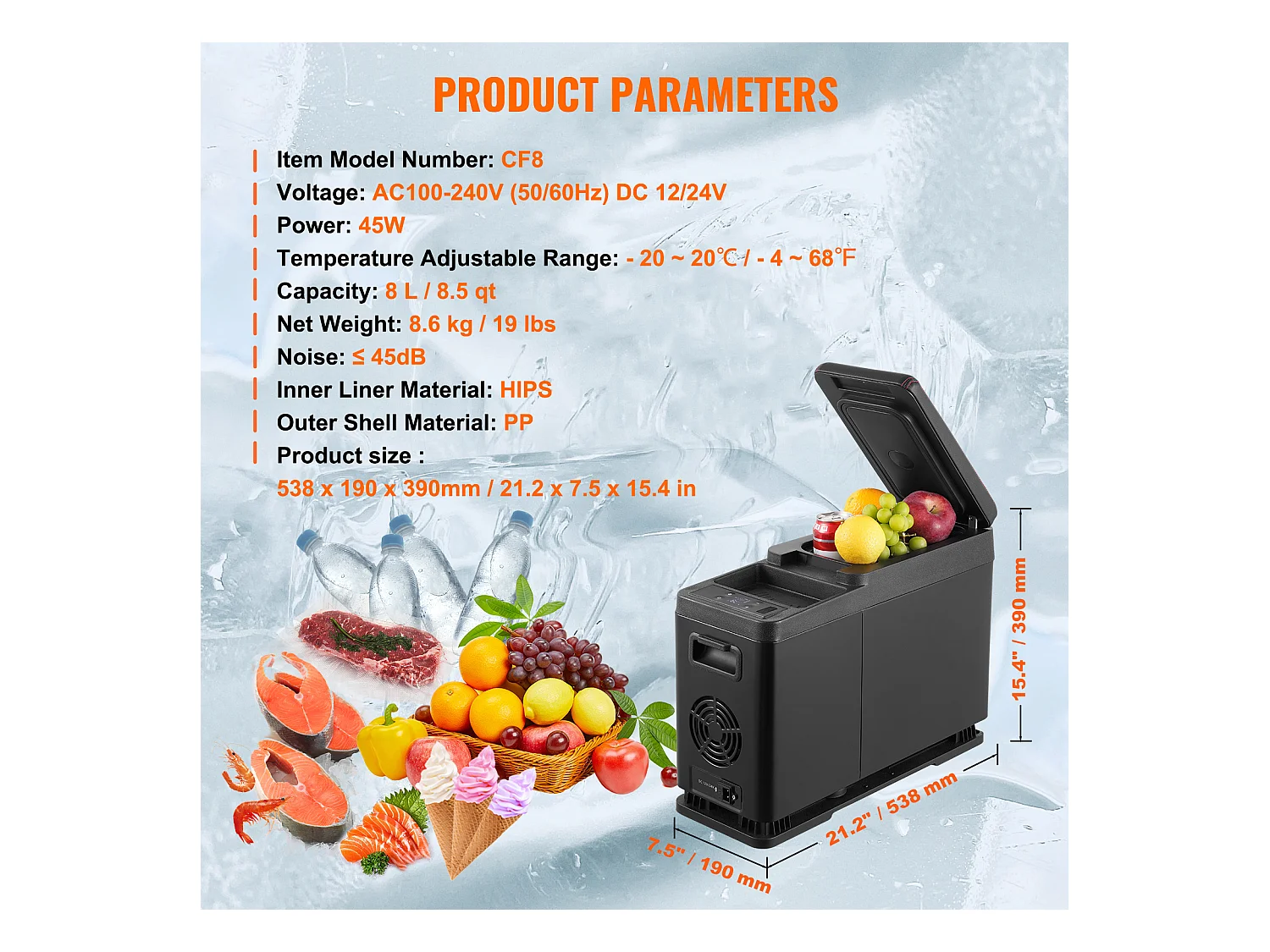 Réfrigérateur de Voiture Portable SucceBuy 8 L Zone Unique pour Voiture et Maison