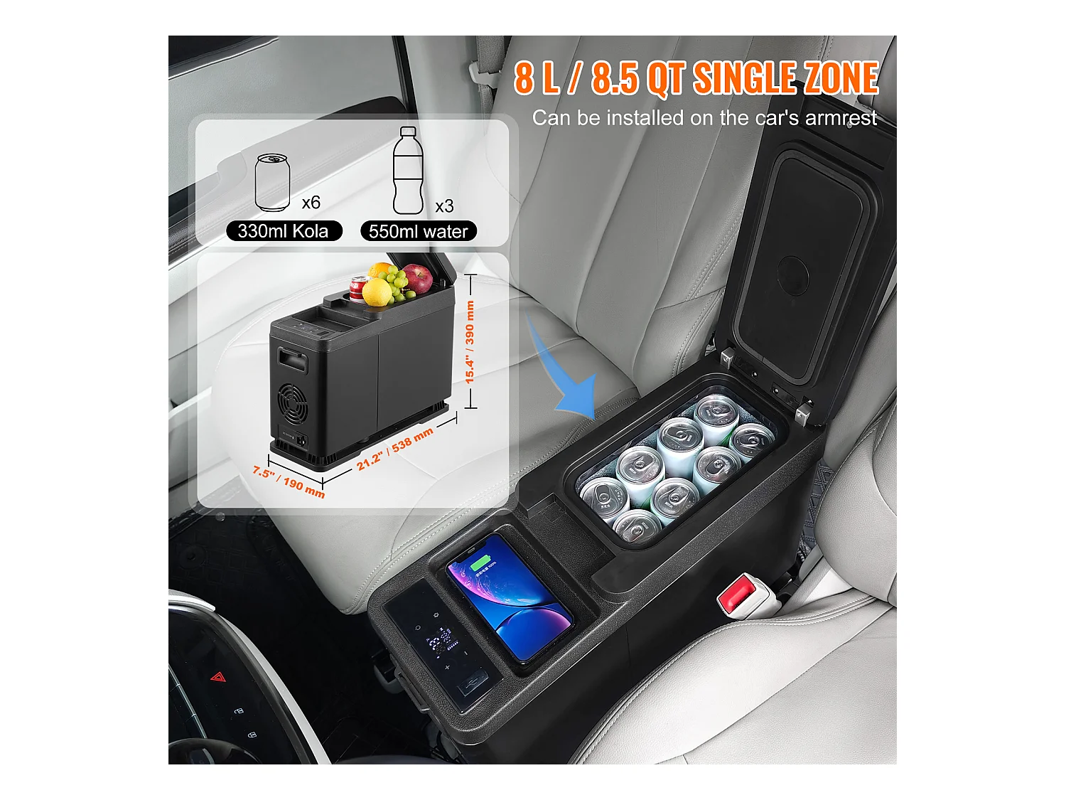 Réfrigérateur de Voiture Portable SucceBuy 8 L Zone Unique pour Voiture et Maison