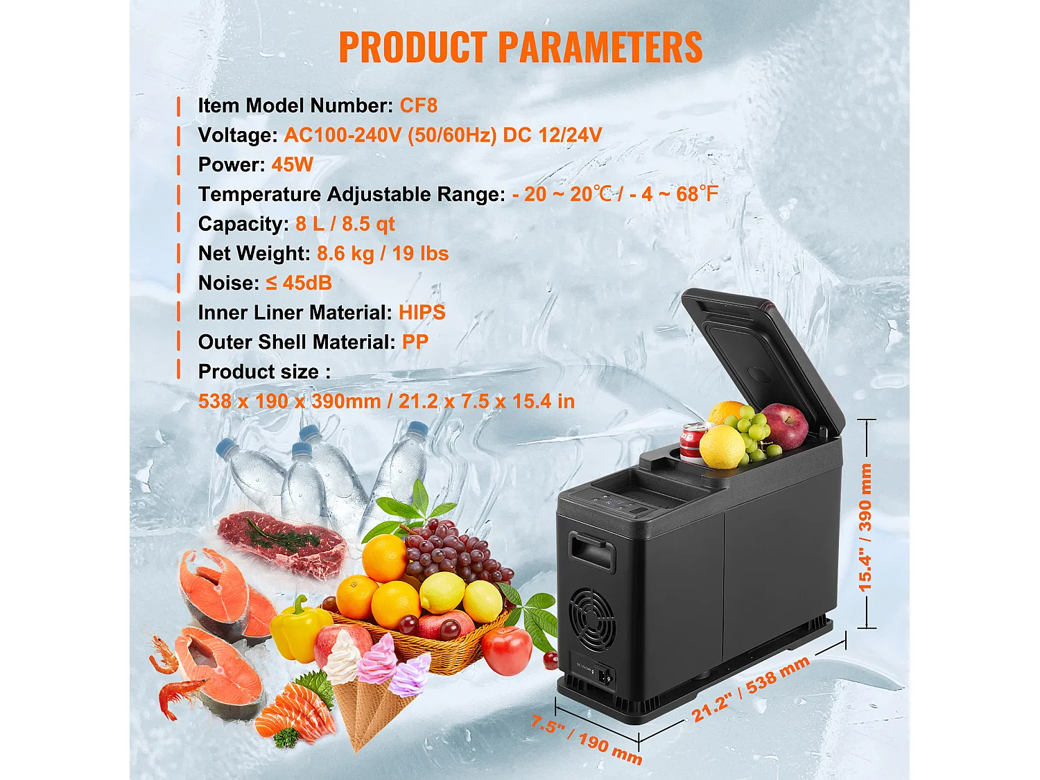 Réfrigérateur de Voiture Portable SucceBuy 8 L Zone Unique pour Voiture et Maison