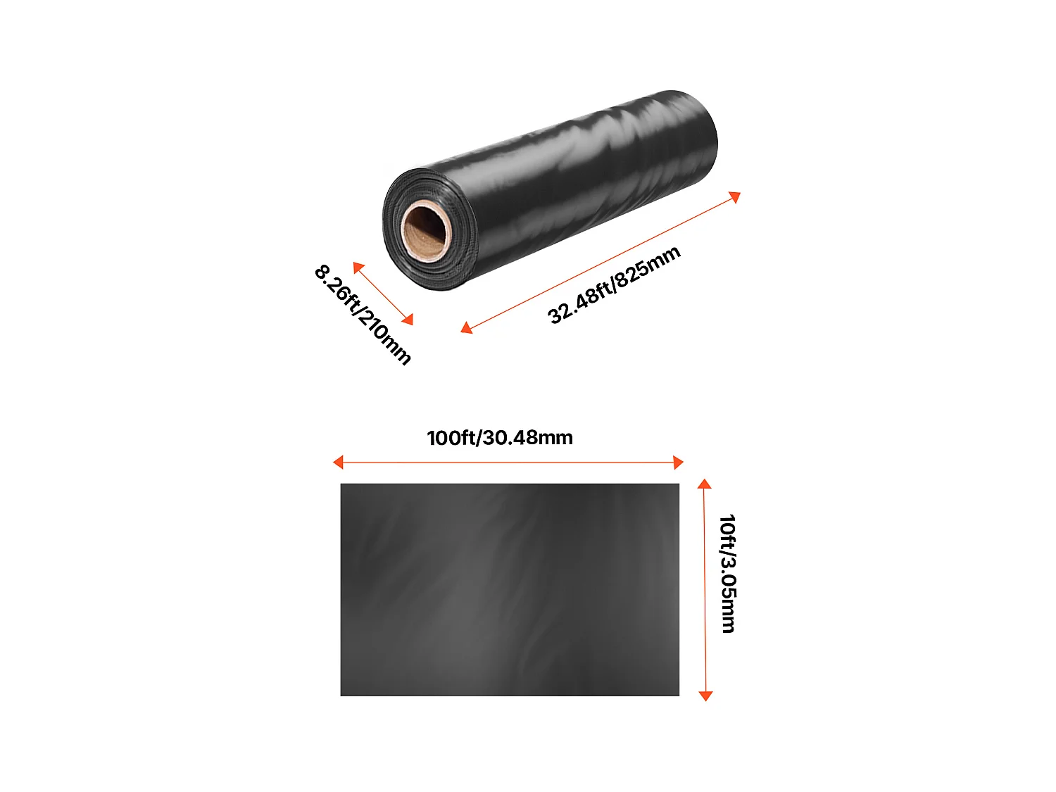 Bâche Plastique Robuste SucceBuy Rouleau de Bâche en Plastique Robuste 0.25 mm, 305 x 3048 cm, Polyéthylène, Noir