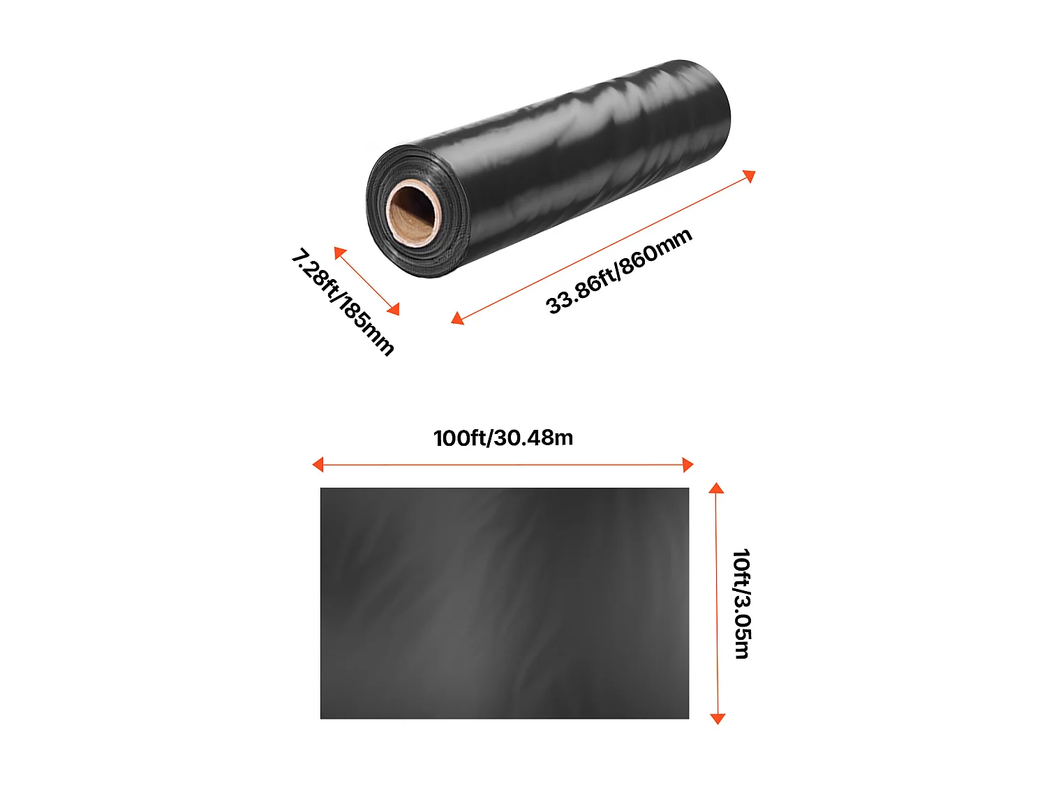 Bâche Plastique Robuste SucceBuy Rouleau de Feuille de Plastique 0.15 mm - 305 x 3048 cm, Polyéthylène Robuste, Noir