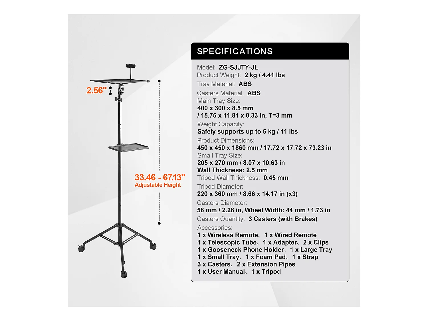 Support pour Vidéoprojecteur SucceBuy Support de Projecteur avec Roulettes, Trépied pour Ordinateur Portable, Hauteur 80 à 170 cm