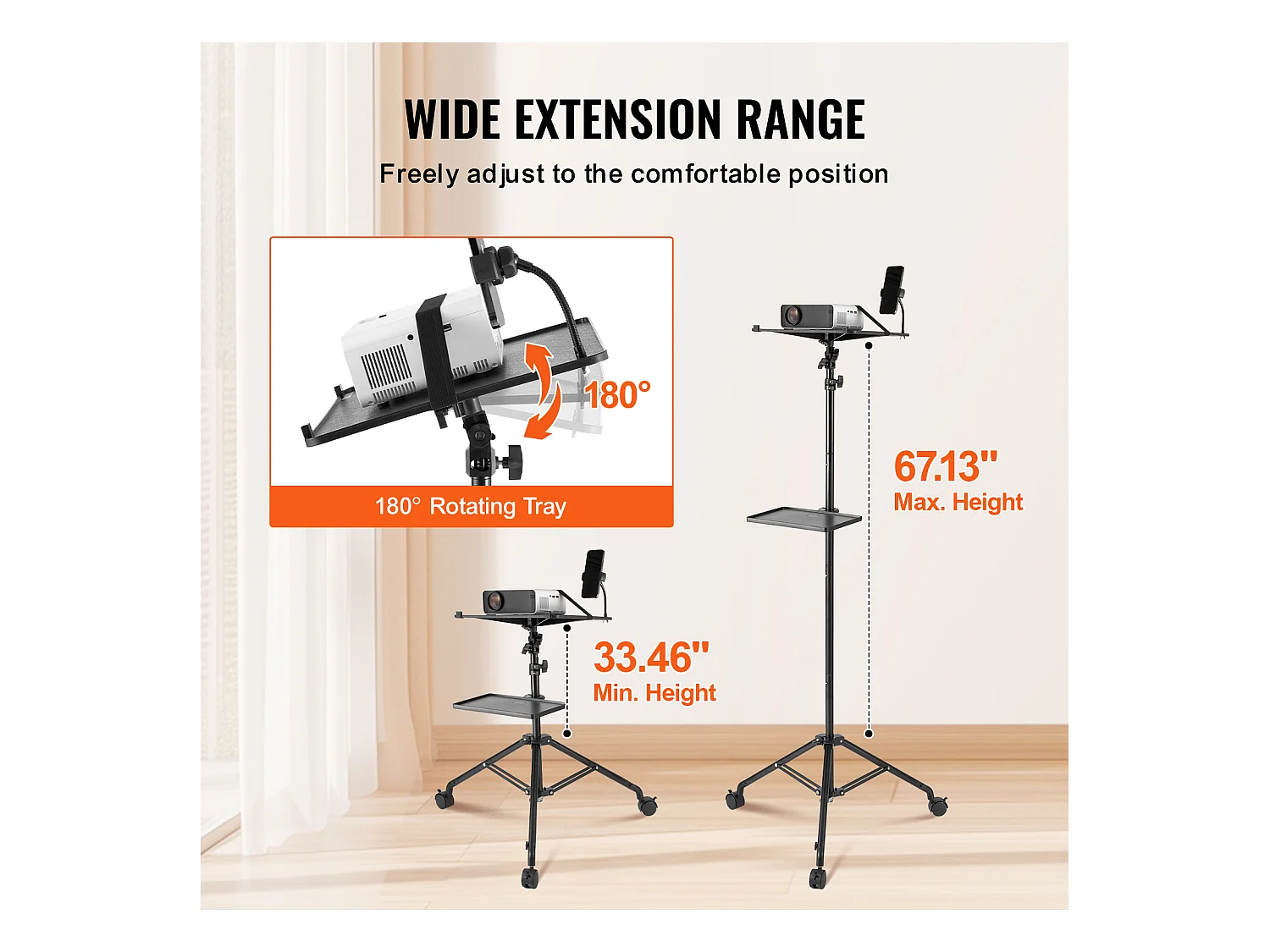 Support pour Vidéoprojecteur SucceBuy Support de Projecteur avec Roulettes, Trépied pour Ordinateur Portable, Hauteur 80 à 170 cm
