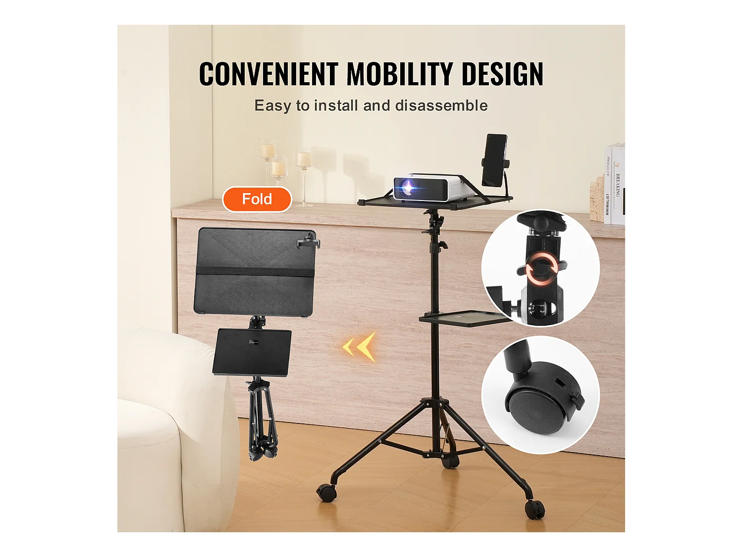 Support pour Vidéoprojecteur SucceBuy Support de Projecteur avec Roulettes, Trépied pour Ordinateur Portable, Hauteur 80 à 170 cm