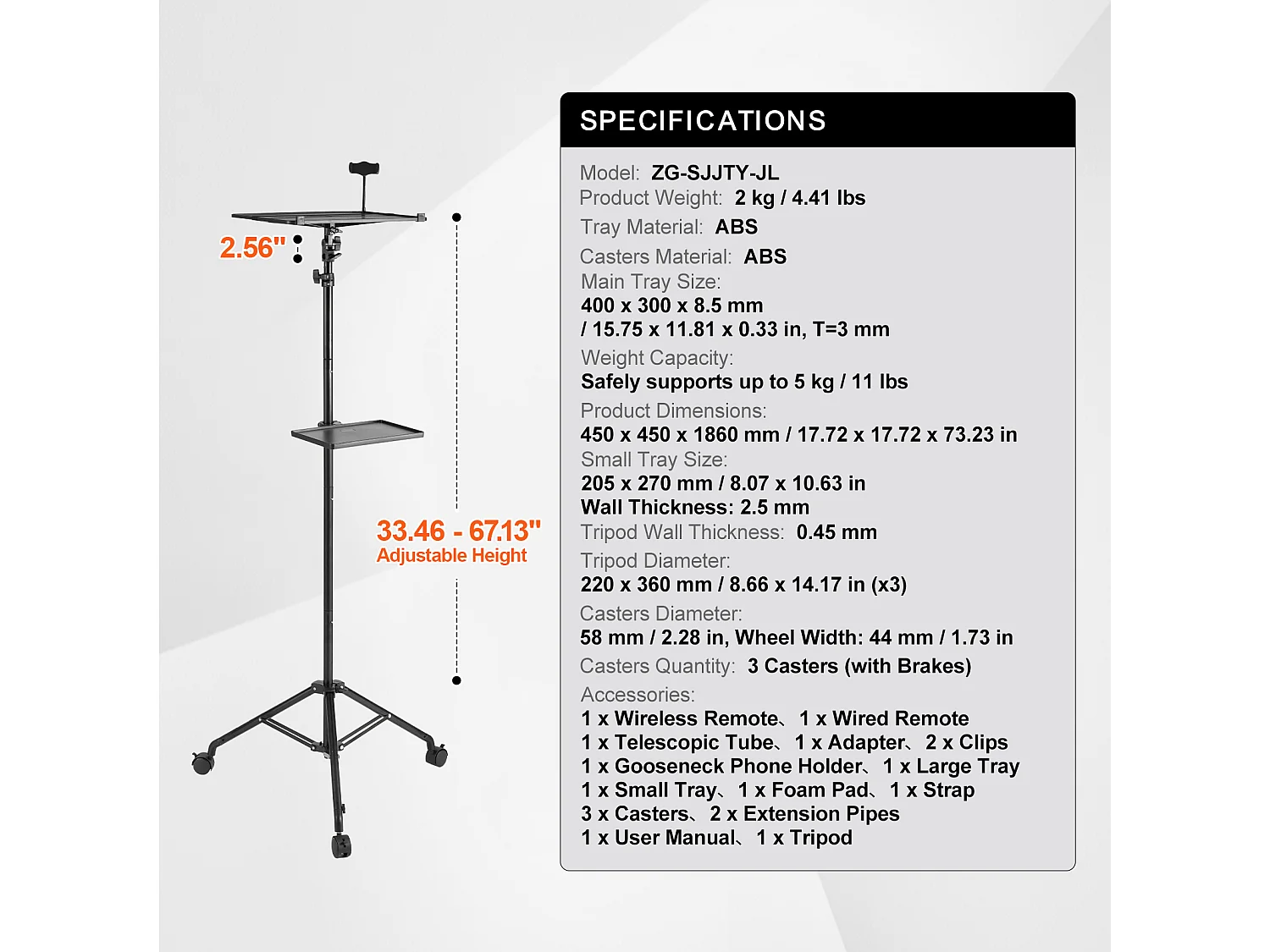 Support pour Vidéoprojecteur SucceBuy Support de Projecteur avec Roulettes, Trépied pour Ordinateur Portable, Hauteur 80 à 170 cm