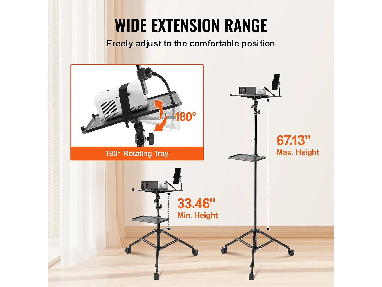 Support pour Vidéoprojecteur SucceBuy Support de Projecteur avec Roulettes, Trépied pour Ordinateur Portable, Hauteur 80 à 170 cm