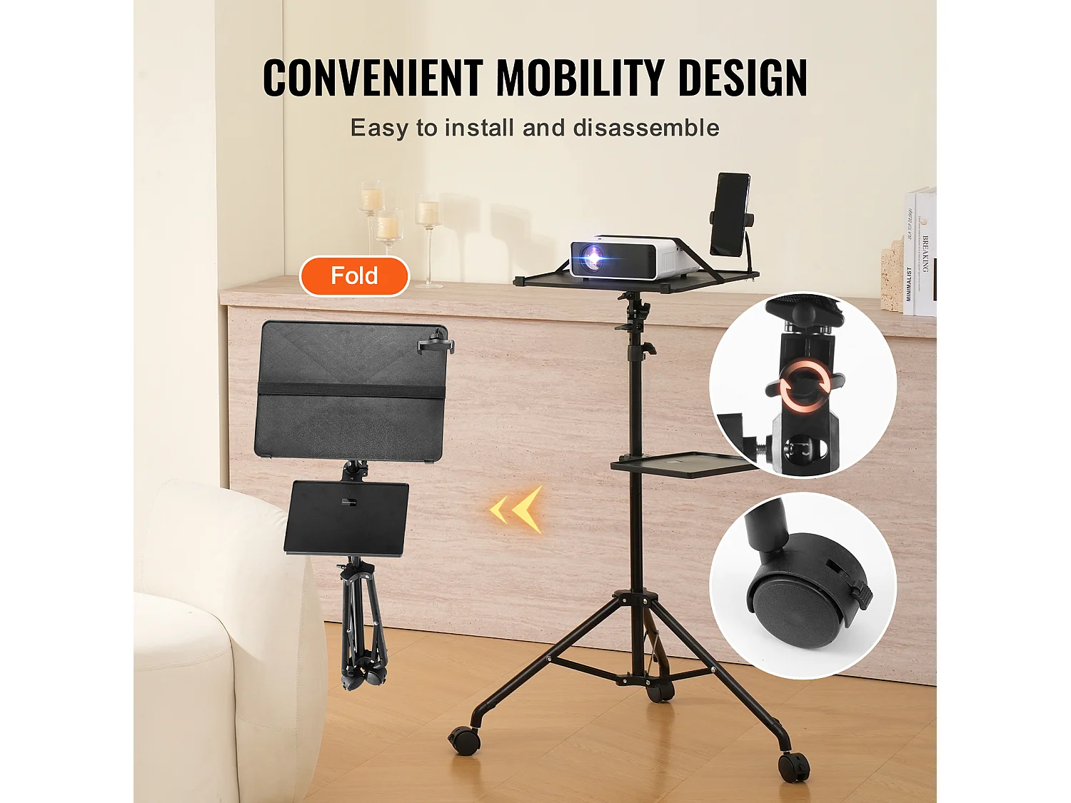 Support pour Vidéoprojecteur SucceBuy Support de Projecteur avec Roulettes, Trépied pour Ordinateur Portable, Hauteur 80 à 170 cm