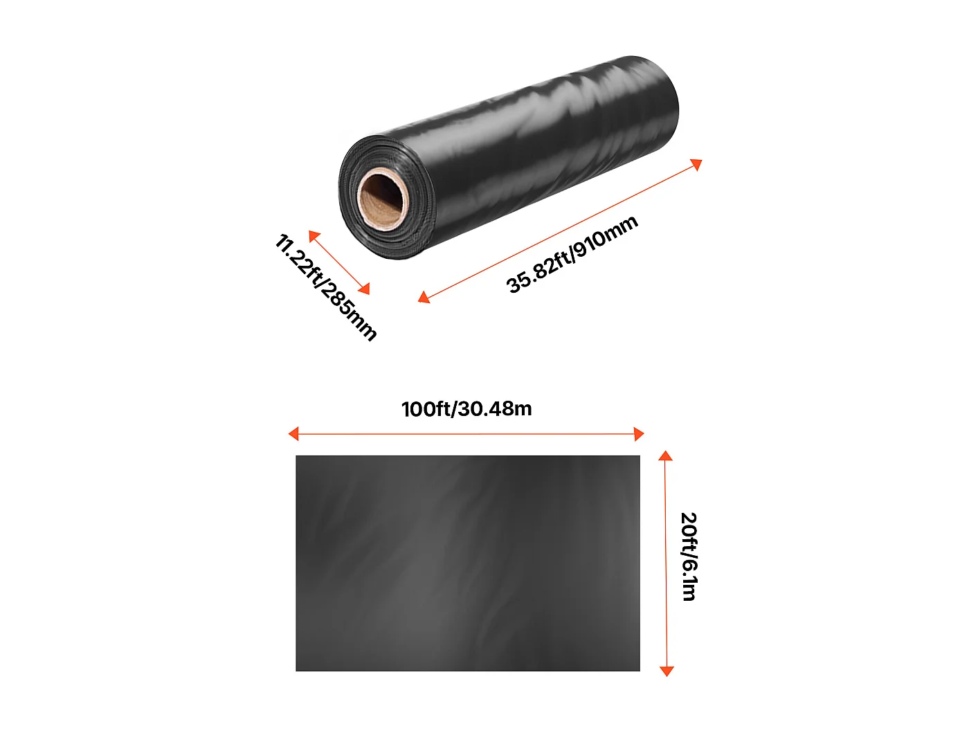 Bâche Plastique Robuste SucceBuy Rouleau de Feuille de Plastique 0.25 mm, 610 x 3048 cm, Polyéthylène Noir Très Résistant