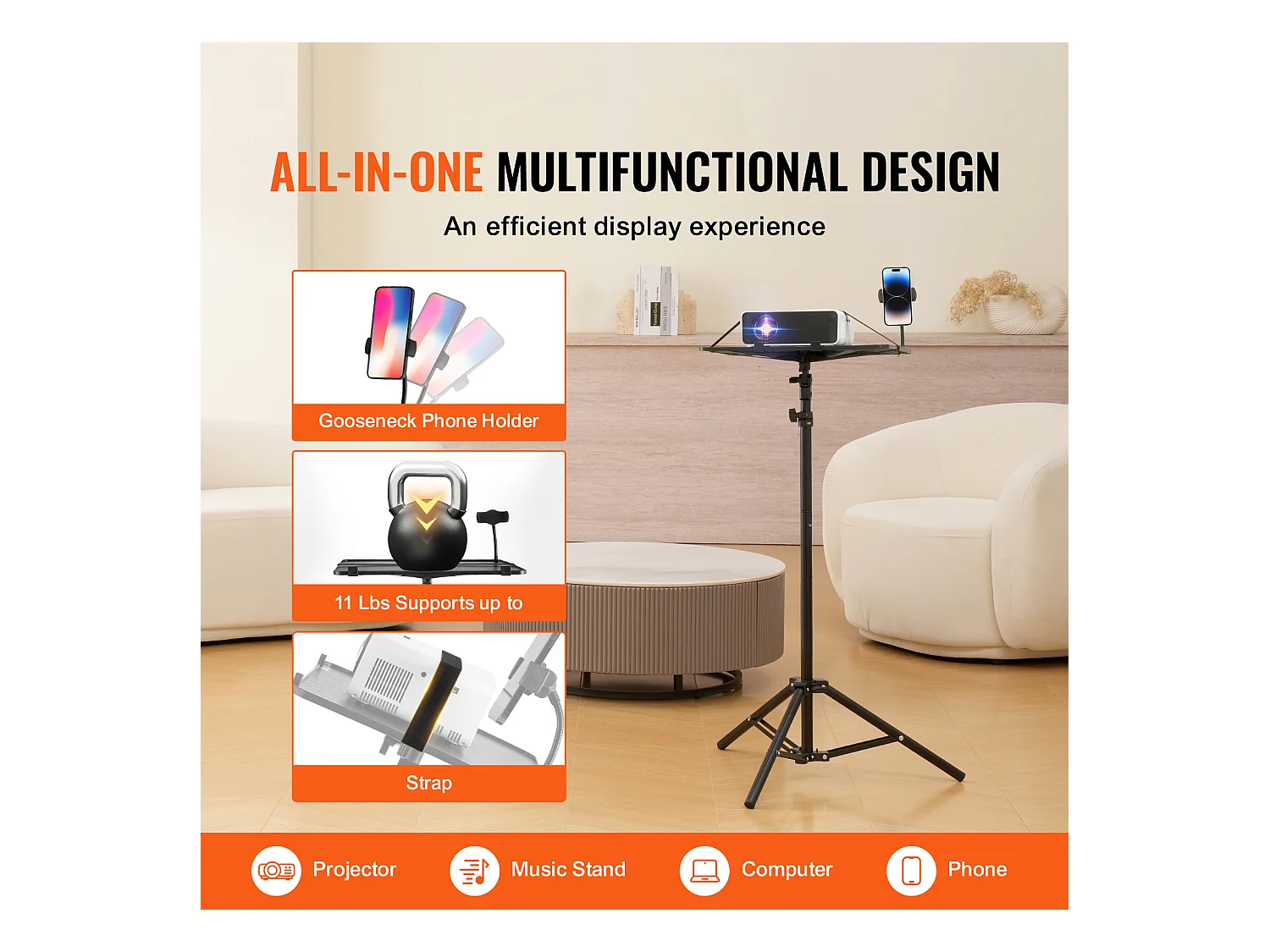 Supporto per Proiettore SucceBuy Supporto per Proiettore, Treppiede per Laptop, Altezza Regolabile da 685 a 1600 cm