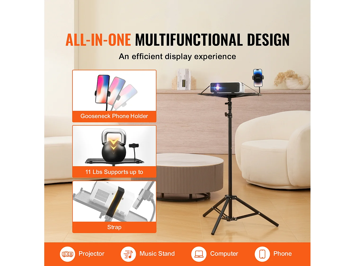 Uchwyt Projektora SucceBuy Stojak do Projektora, Statyw do Laptopa, Regulacja Wysokości od 685 do 1600 cm