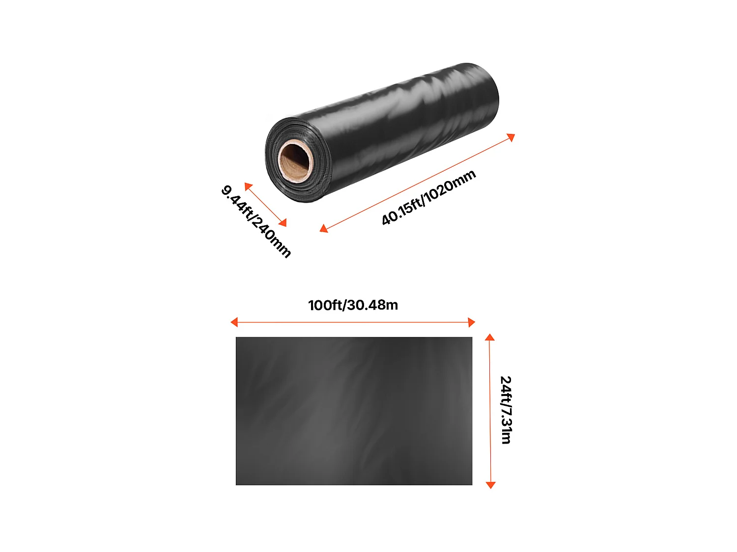 Bâche Plastique Robuste SucceBuy Rouleau de Feuille de Plastique 0.15 mm, 731.5 x 3048 cm en Polyéthylène Robuste Noir