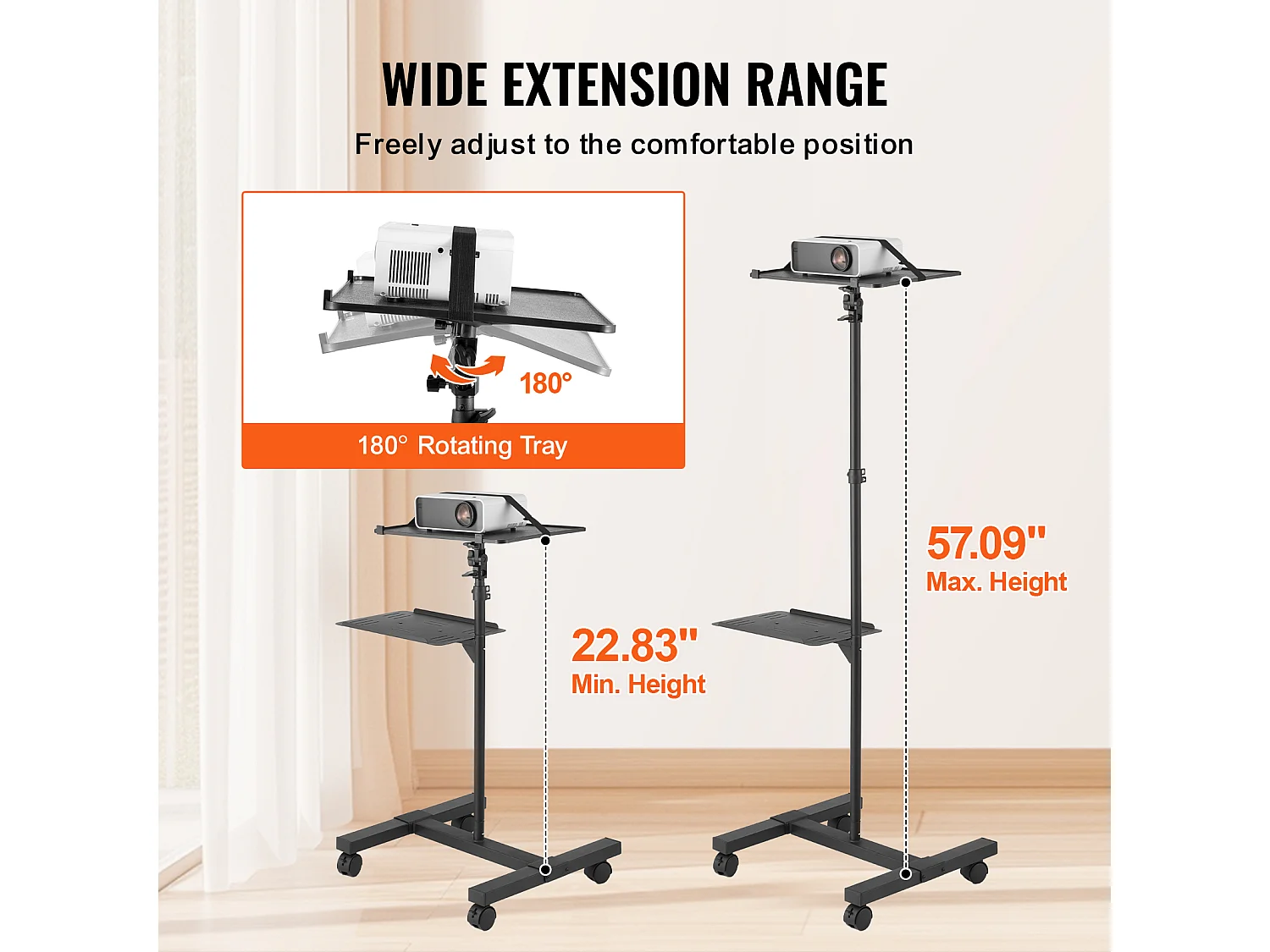 Support pour Vidéoprojecteur SucceBuy Support de Projecteur avec Roulettes, Support de Sol, Hauteur 58 à 145 cm