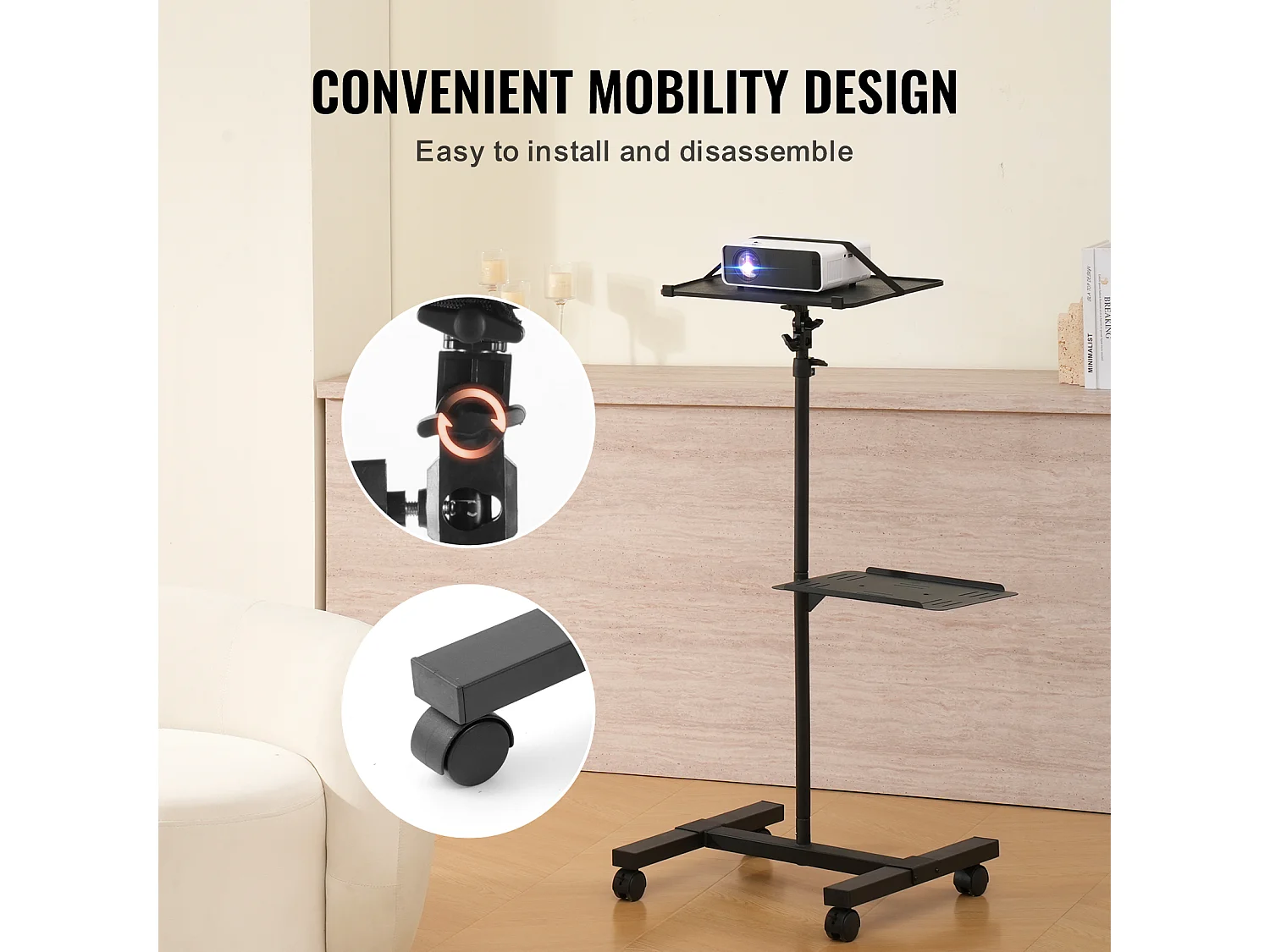 Support pour Vidéoprojecteur SucceBuy Support de Projecteur avec Roulettes, Support de Sol, Hauteur 58 à 145 cm