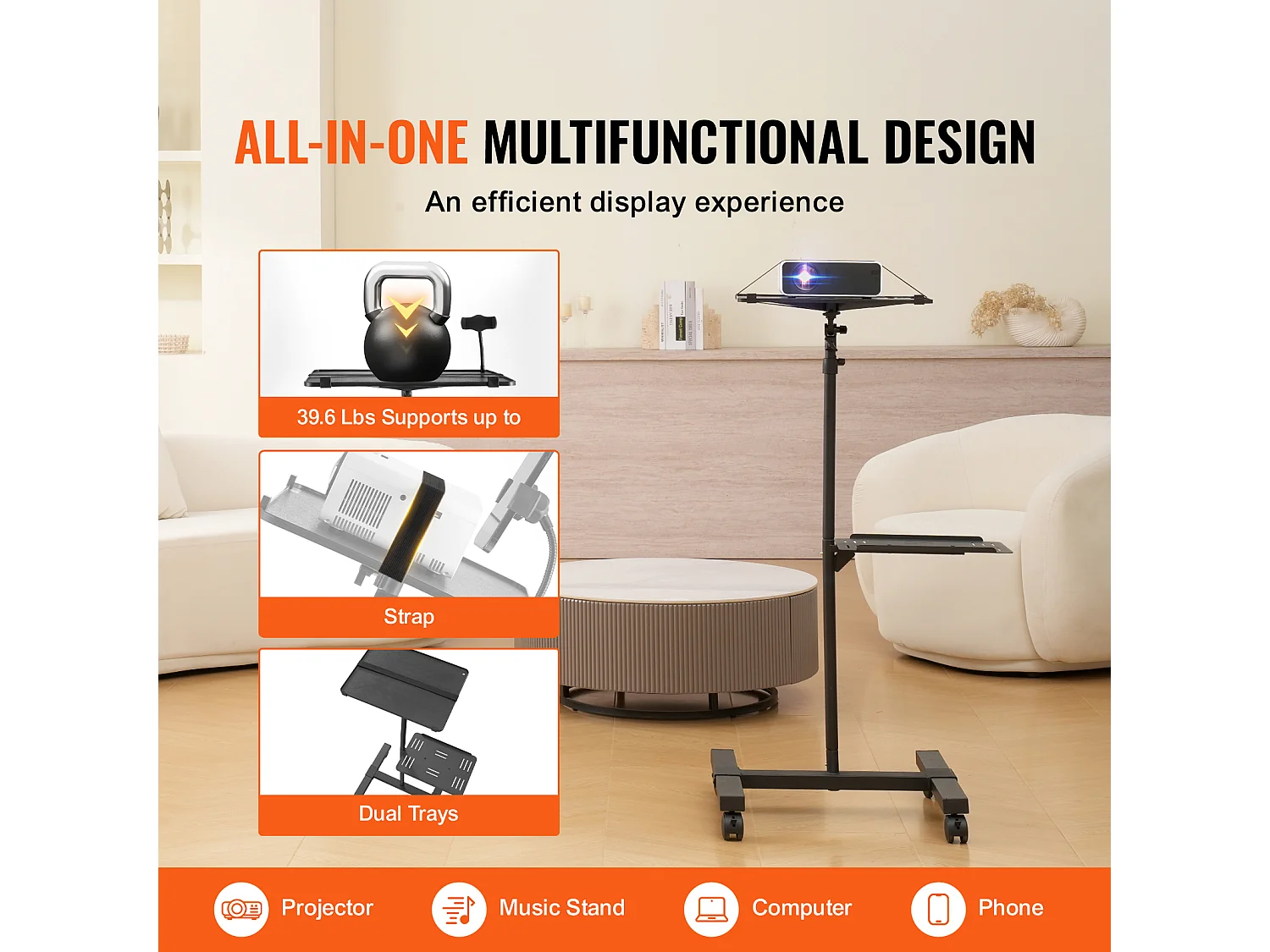 Soporte para Proyector SucceBuy Soporte para Proyector con Ruedas, Soporte de Suelo, Altura de 58 a 145 cm